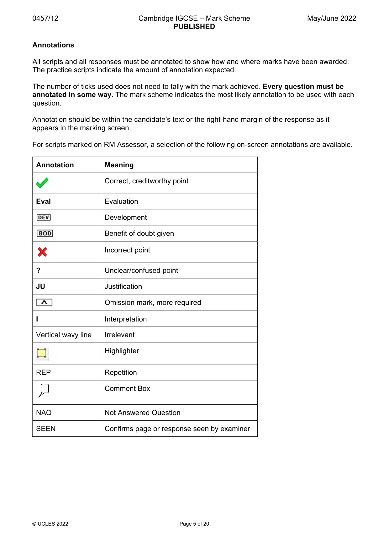 Mark scheme, page 5 of 20