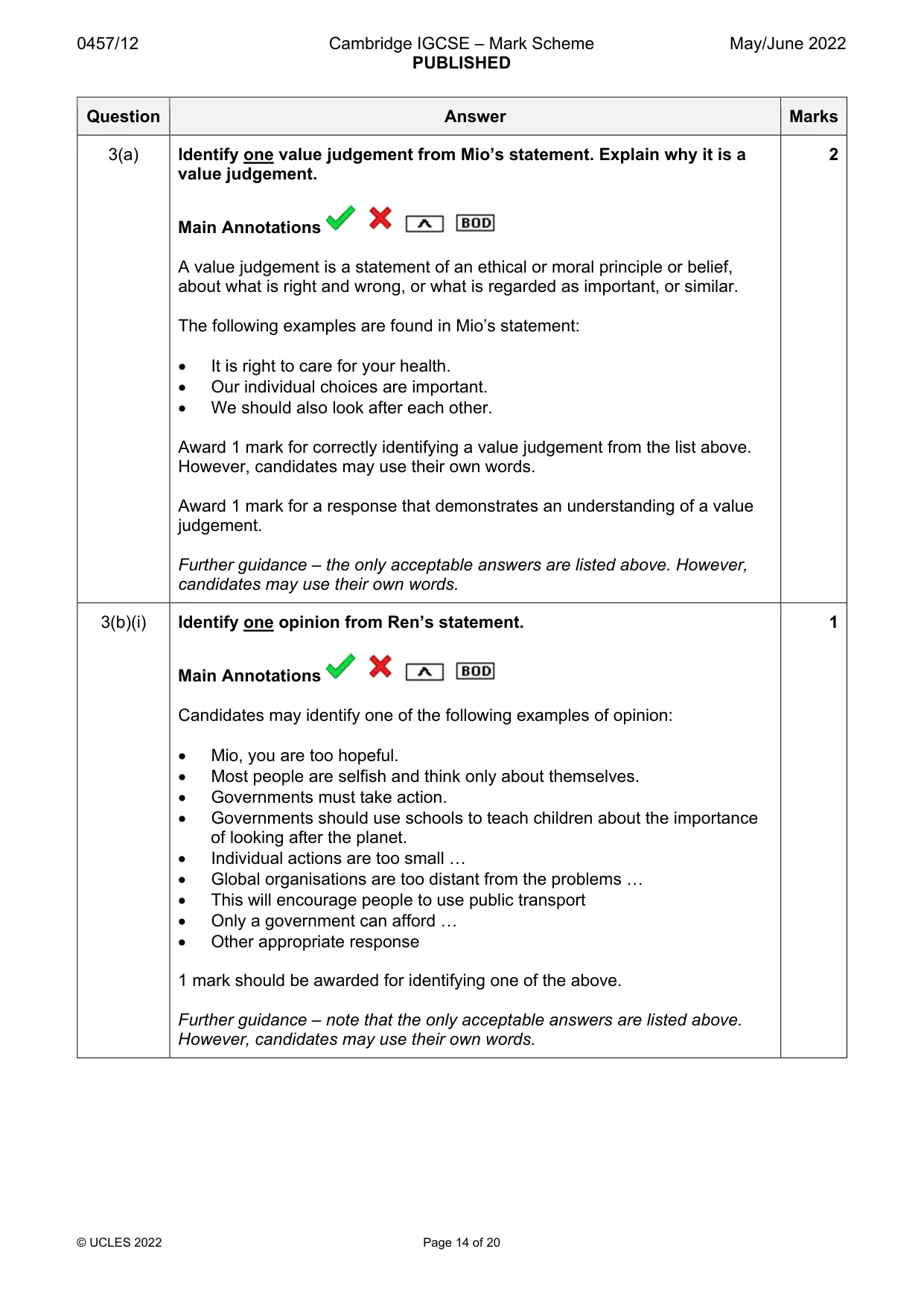 Mark scheme, page 14 of 20
