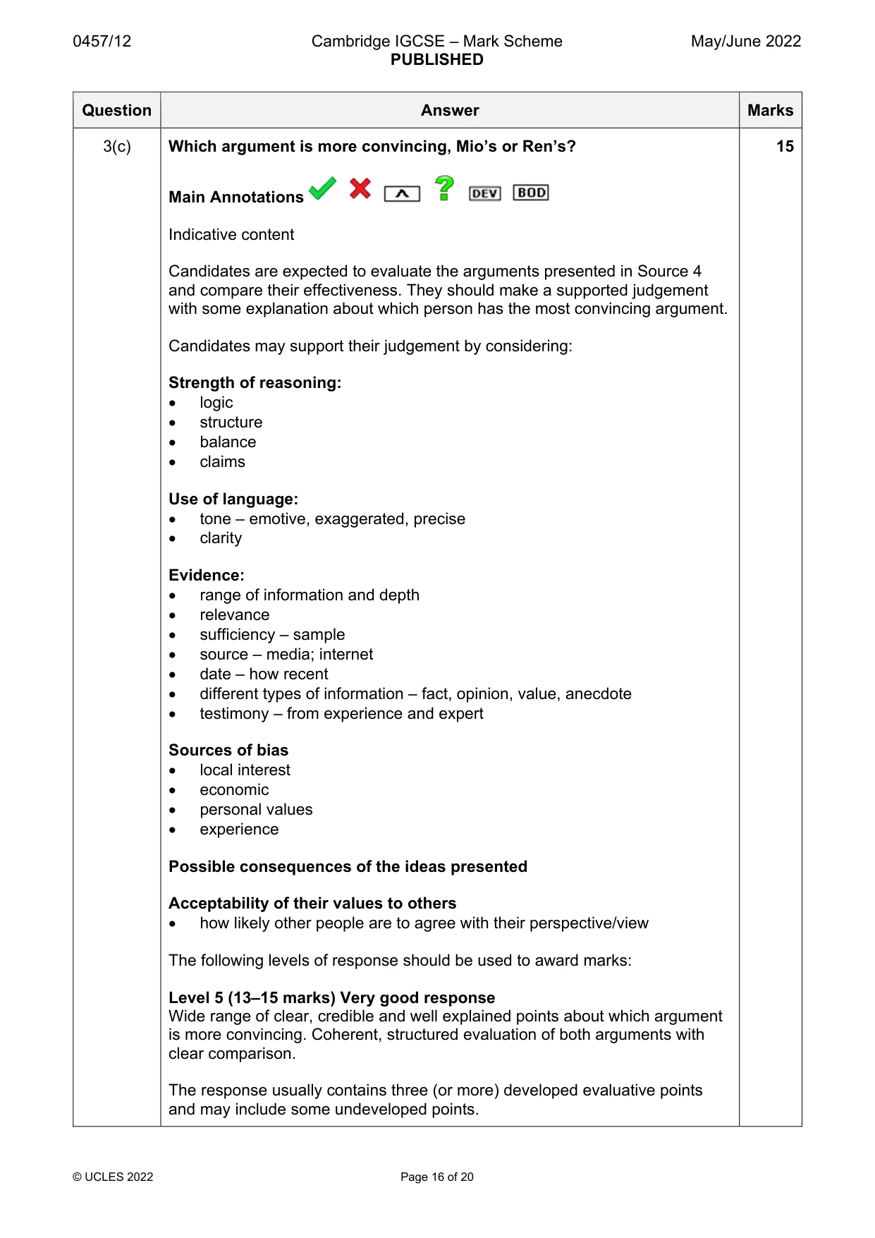 Mark scheme, page 16 of 20