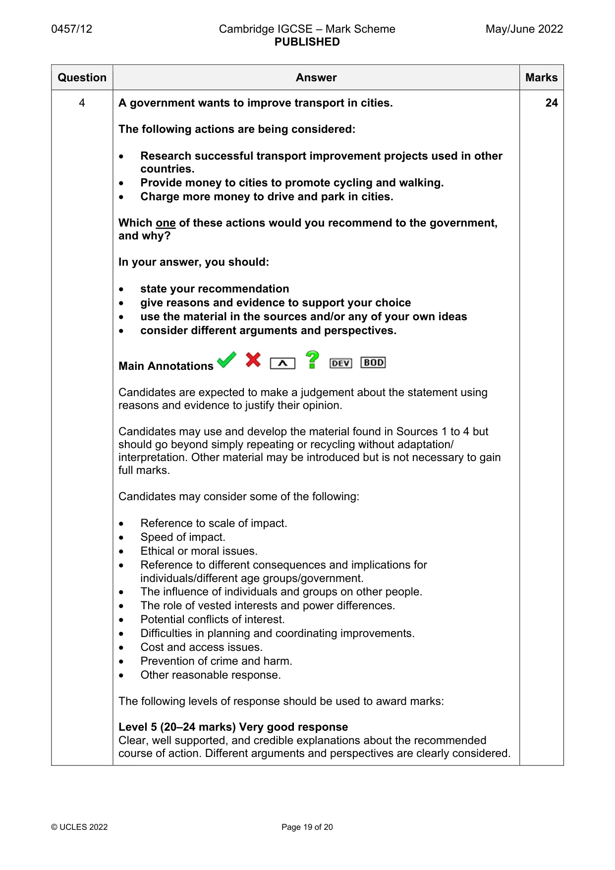 Mark scheme, page 19 of 20