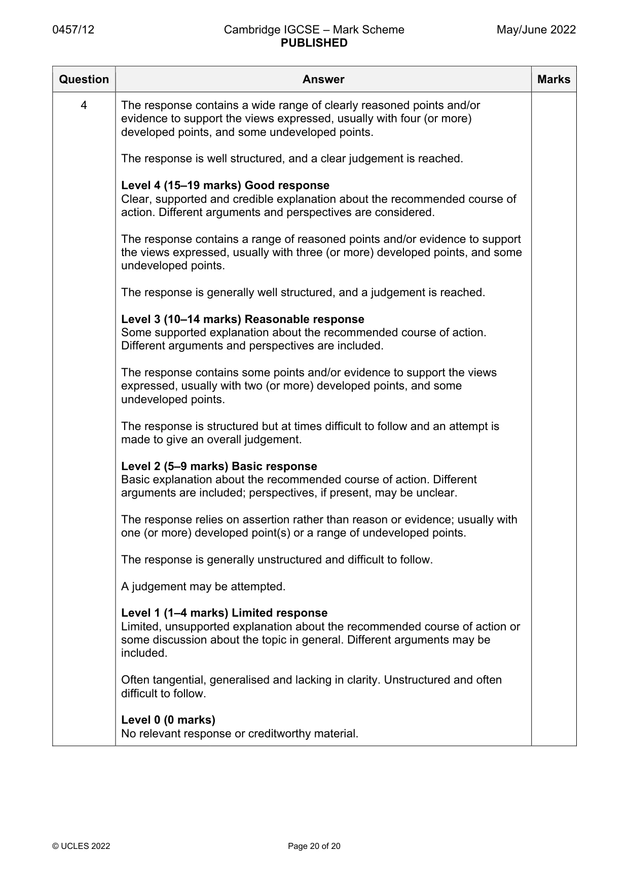 Mark scheme, page 20 of 20