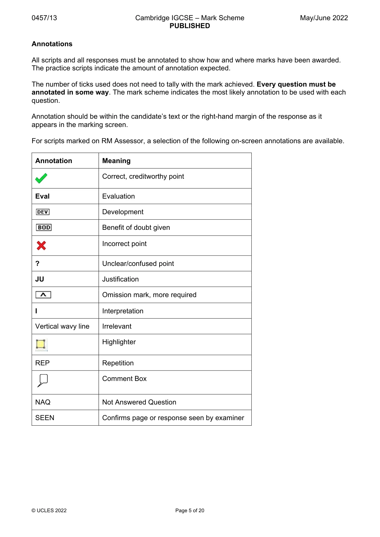 Mark scheme, page 5 of 20