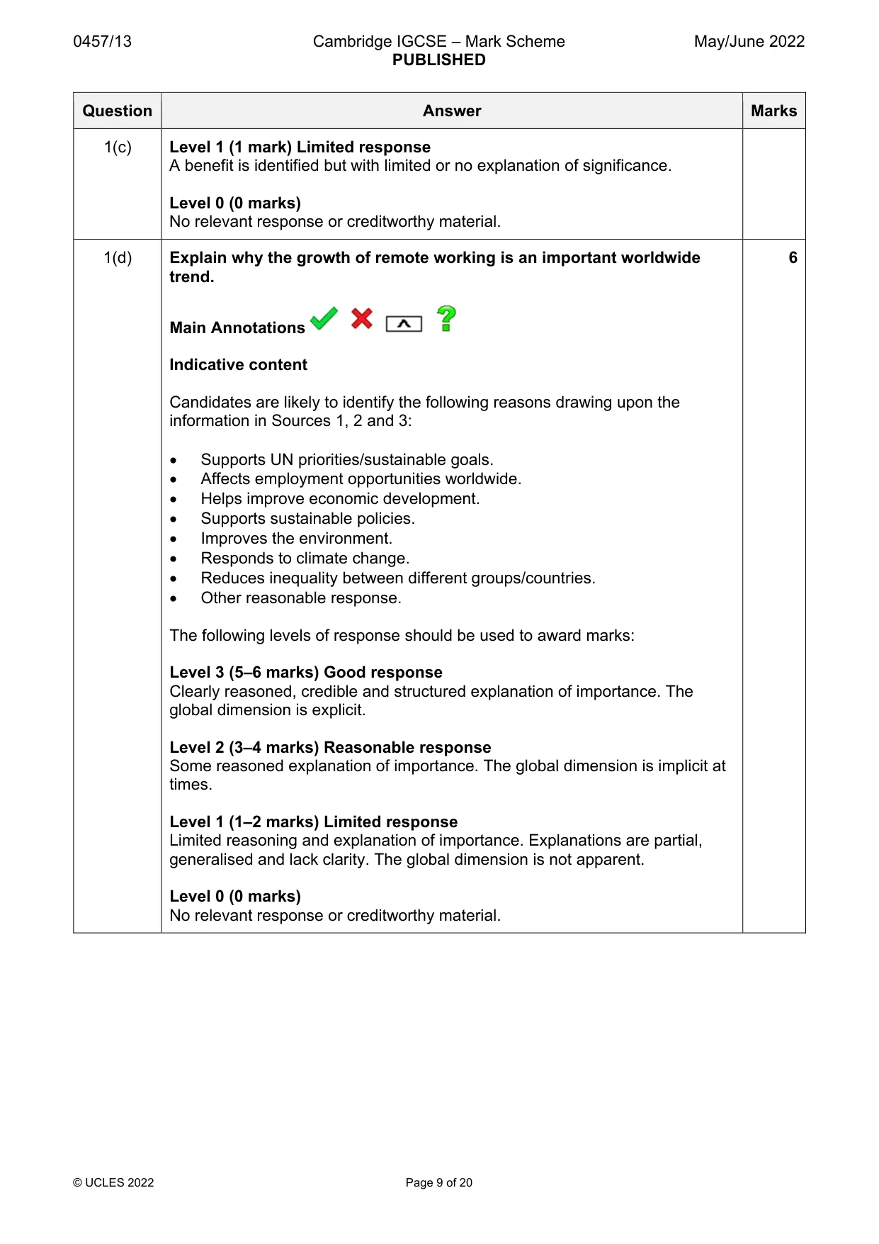 Mark scheme, page 9 of 20