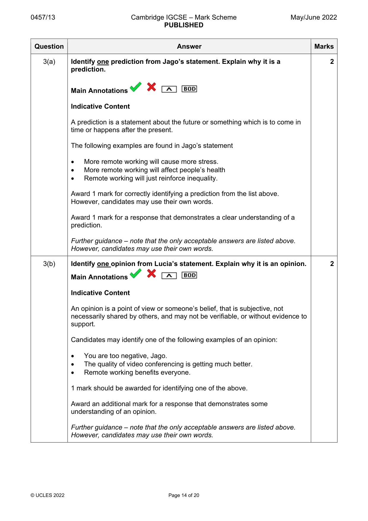 Mark scheme, page 14 of 20