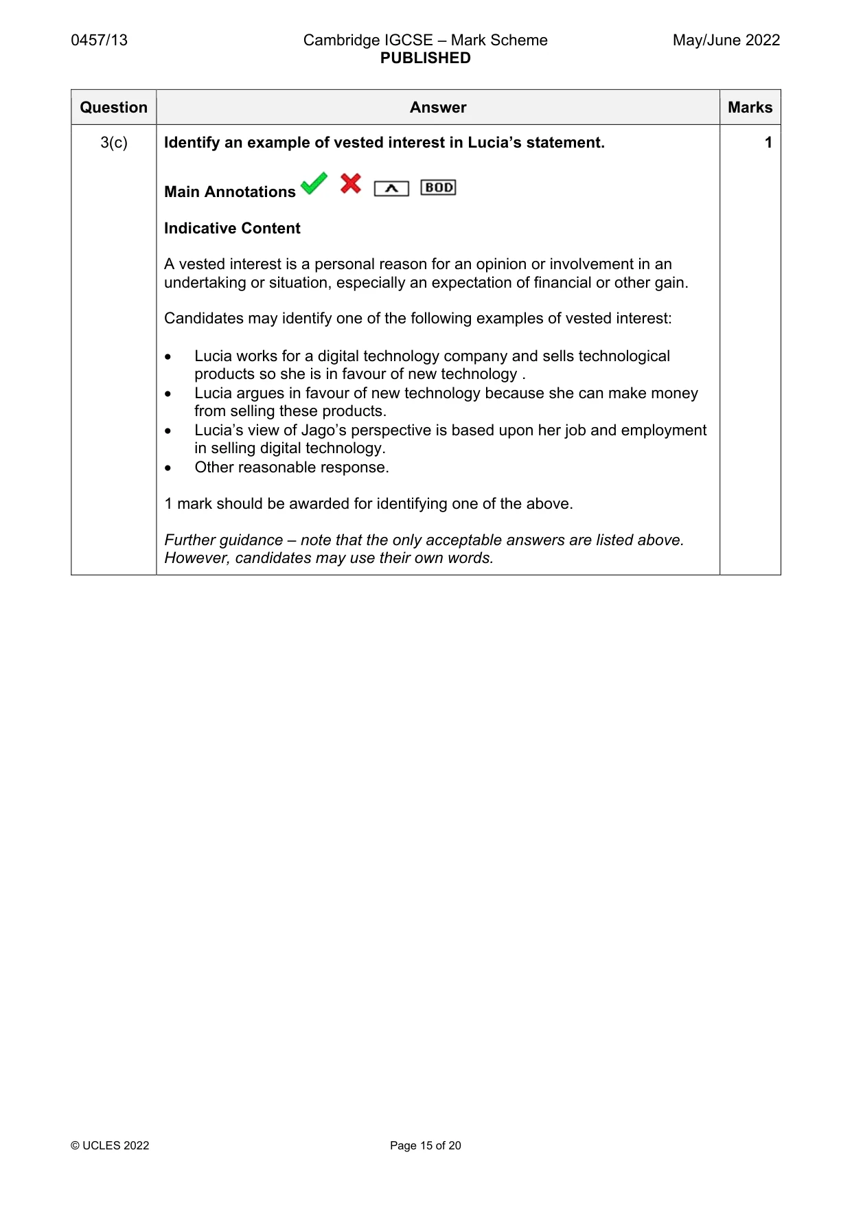Mark scheme, page 15 of 20