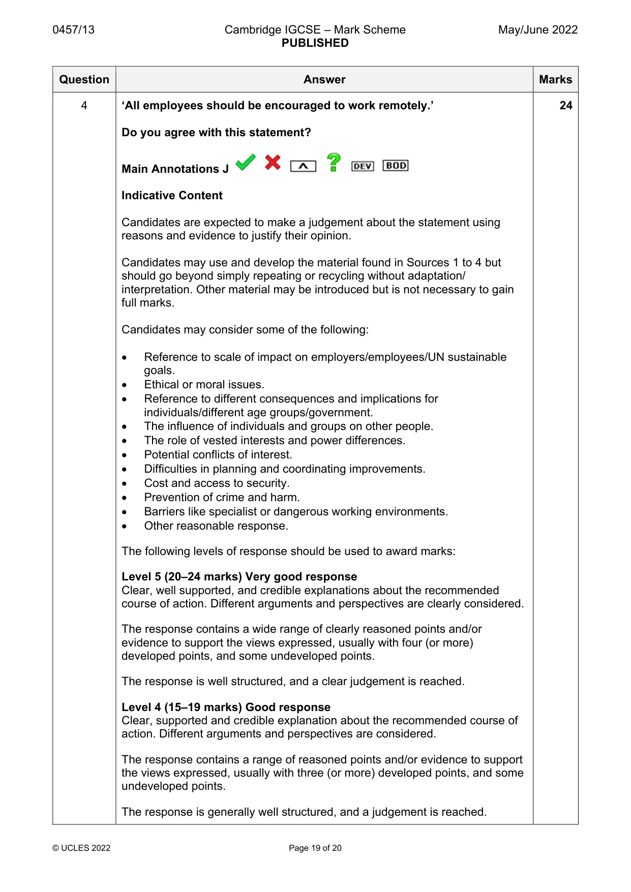 Mark scheme, page 19 of 20