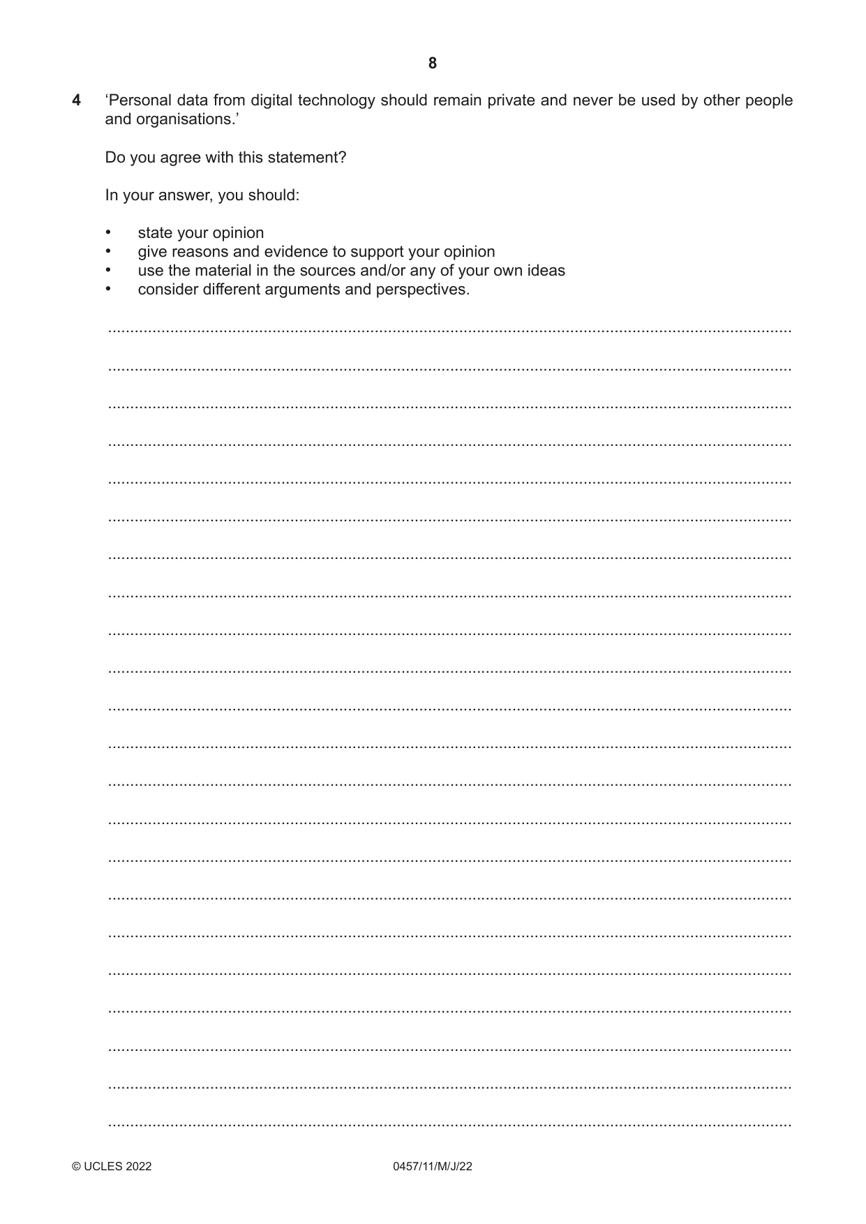 Cambridge IGCSE Global Perspectives 0457 2022 May/June Paper 1 · Variant 1 question paper, page 8 of 12