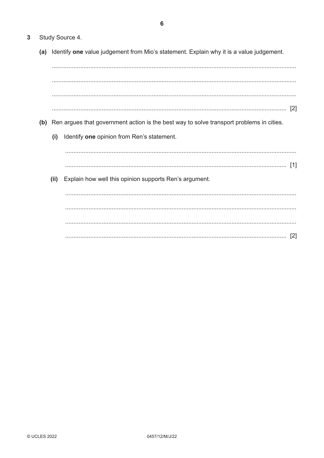 Cambridge IGCSE Global Perspectives 0457 2022 May/June Paper 1 · Variant 2 question paper, page 6 of 12