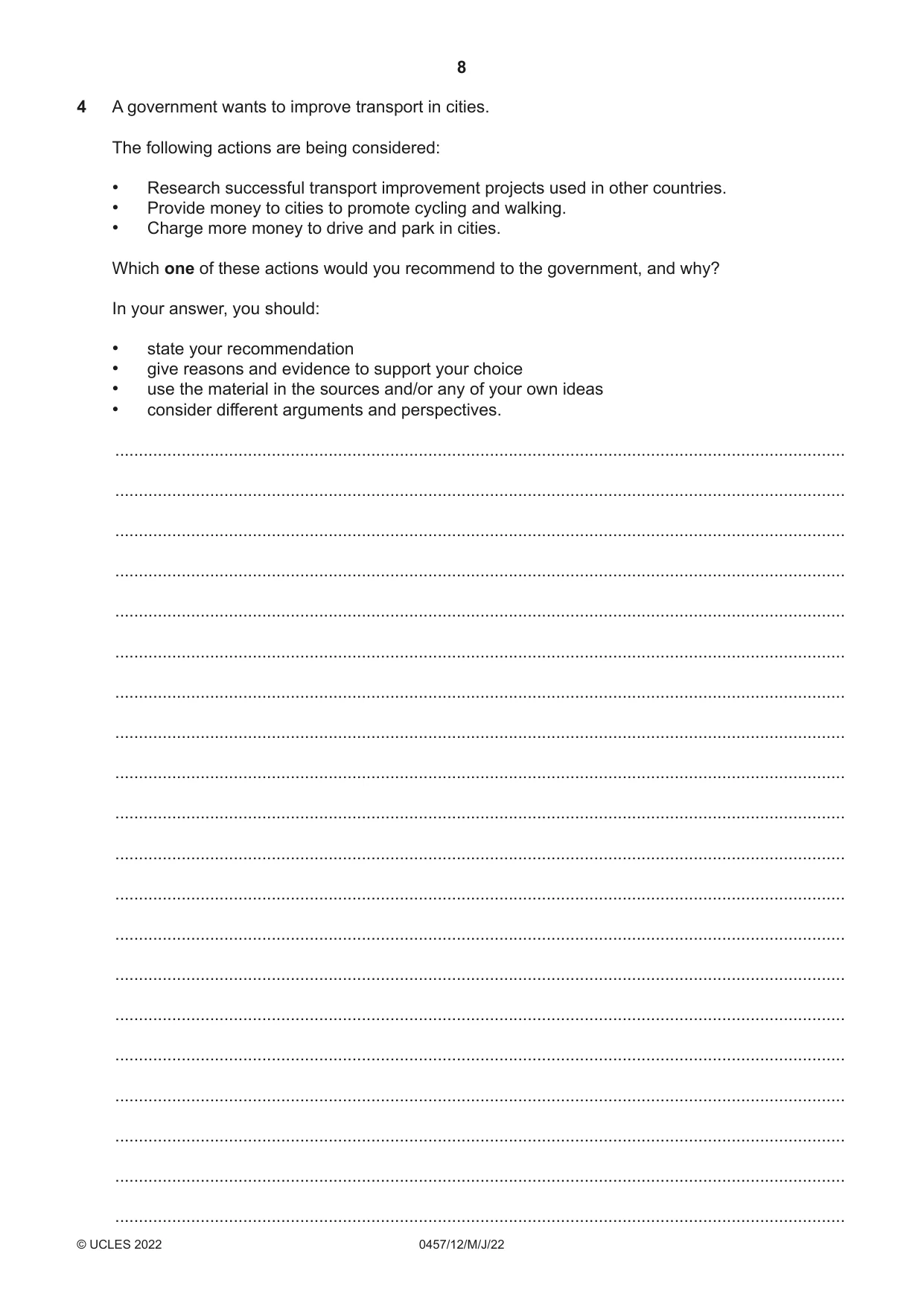 Cambridge IGCSE Global Perspectives 0457 2022 May/June Paper 1 · Variant 2 question paper, page 8 of 12