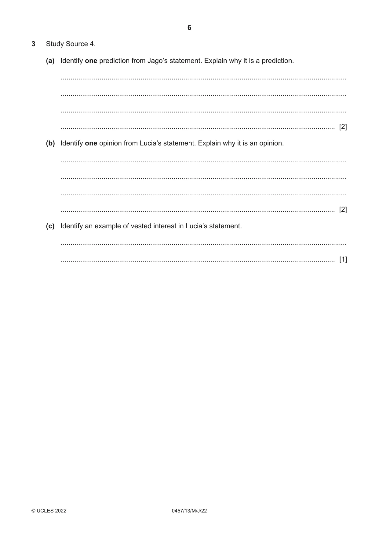 Cambridge IGCSE Global Perspectives 0457 2022 May/June Paper 1 · Variant 3 question paper, page 6 of 12