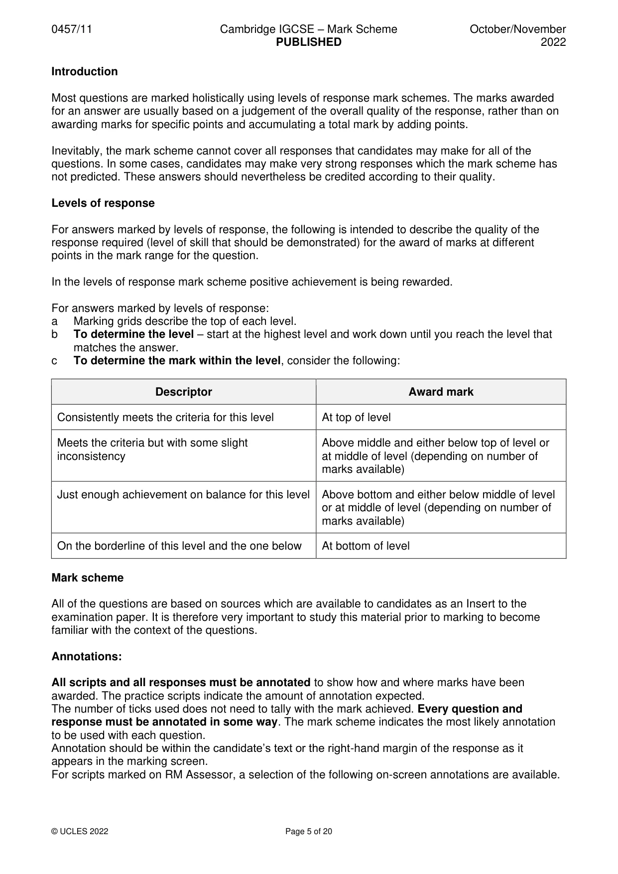 Mark scheme, page 5 of 20