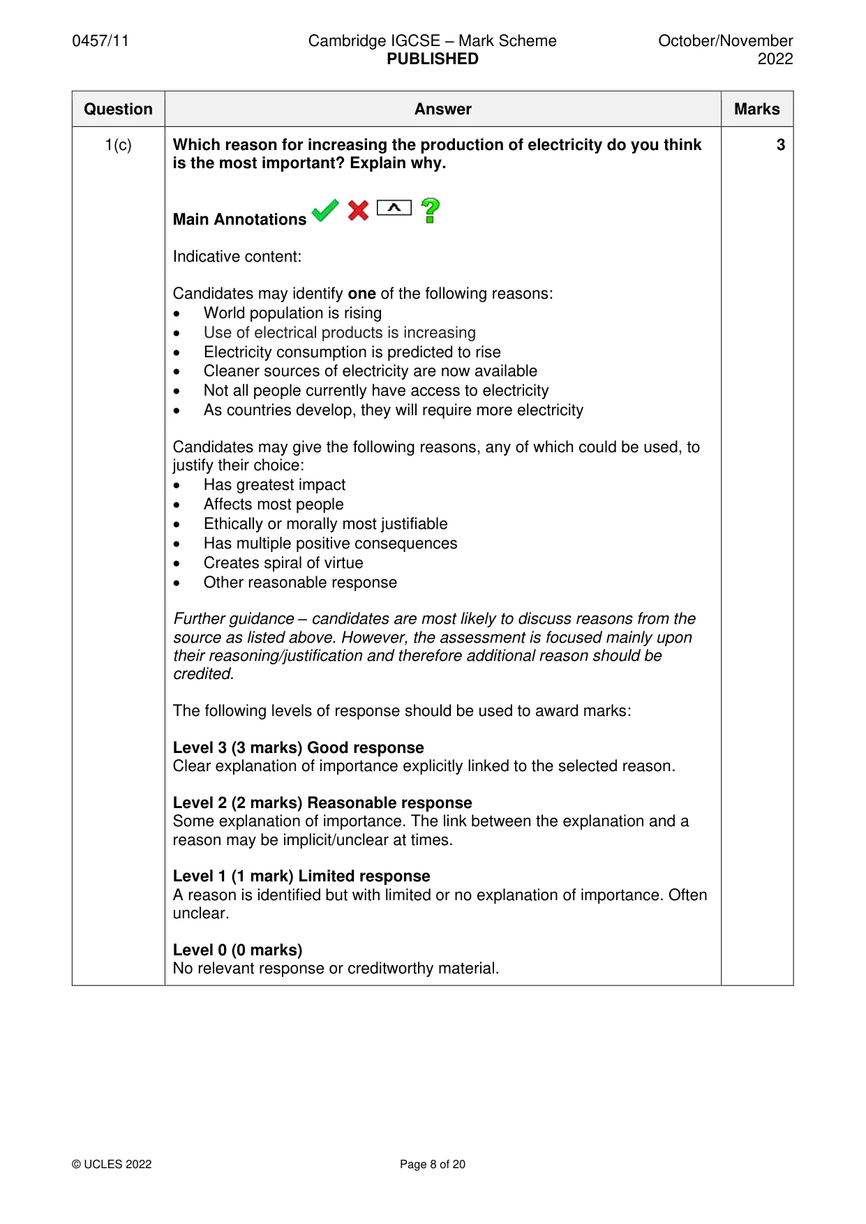 Mark scheme, page 8 of 20