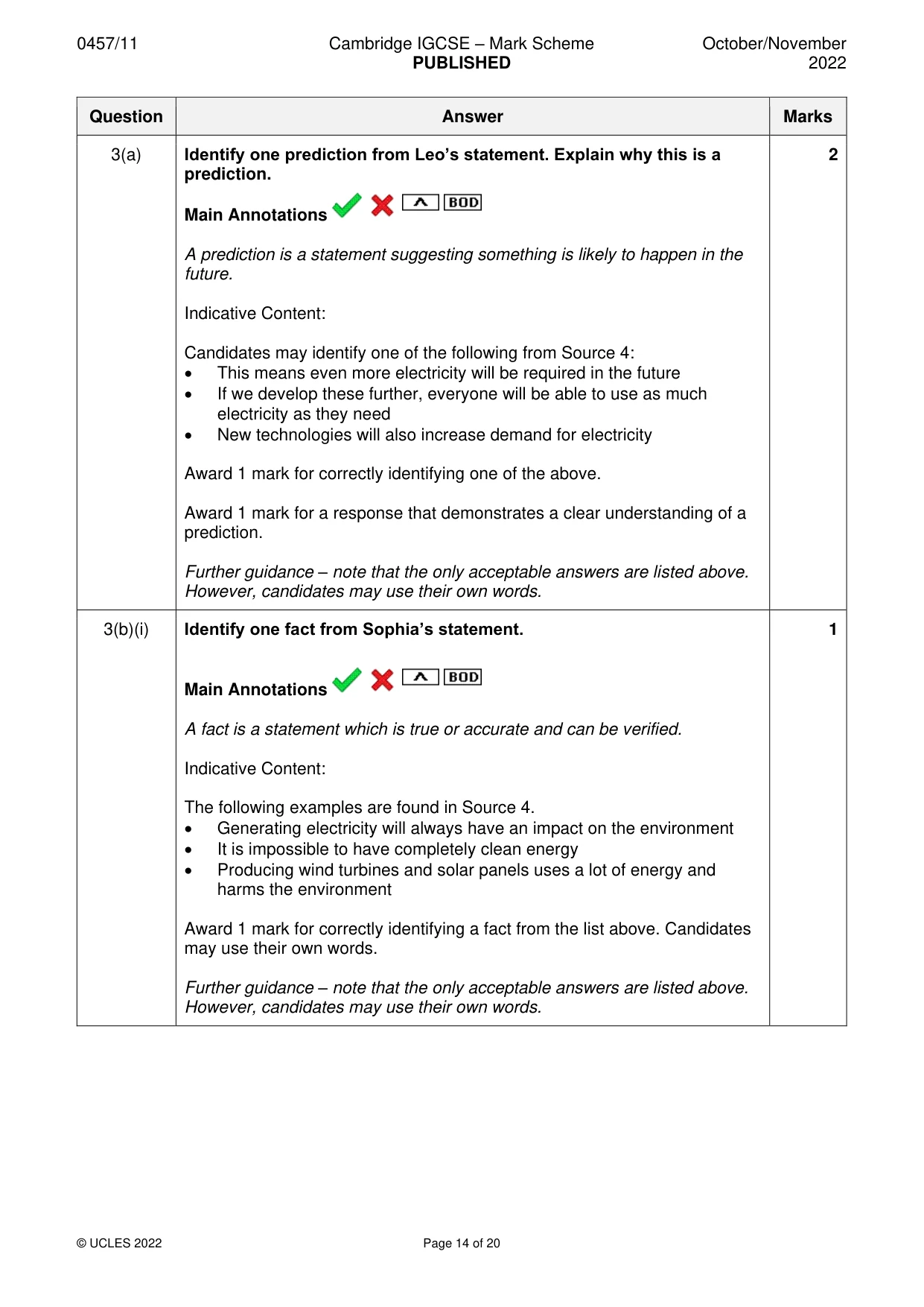 Mark scheme, page 14 of 20
