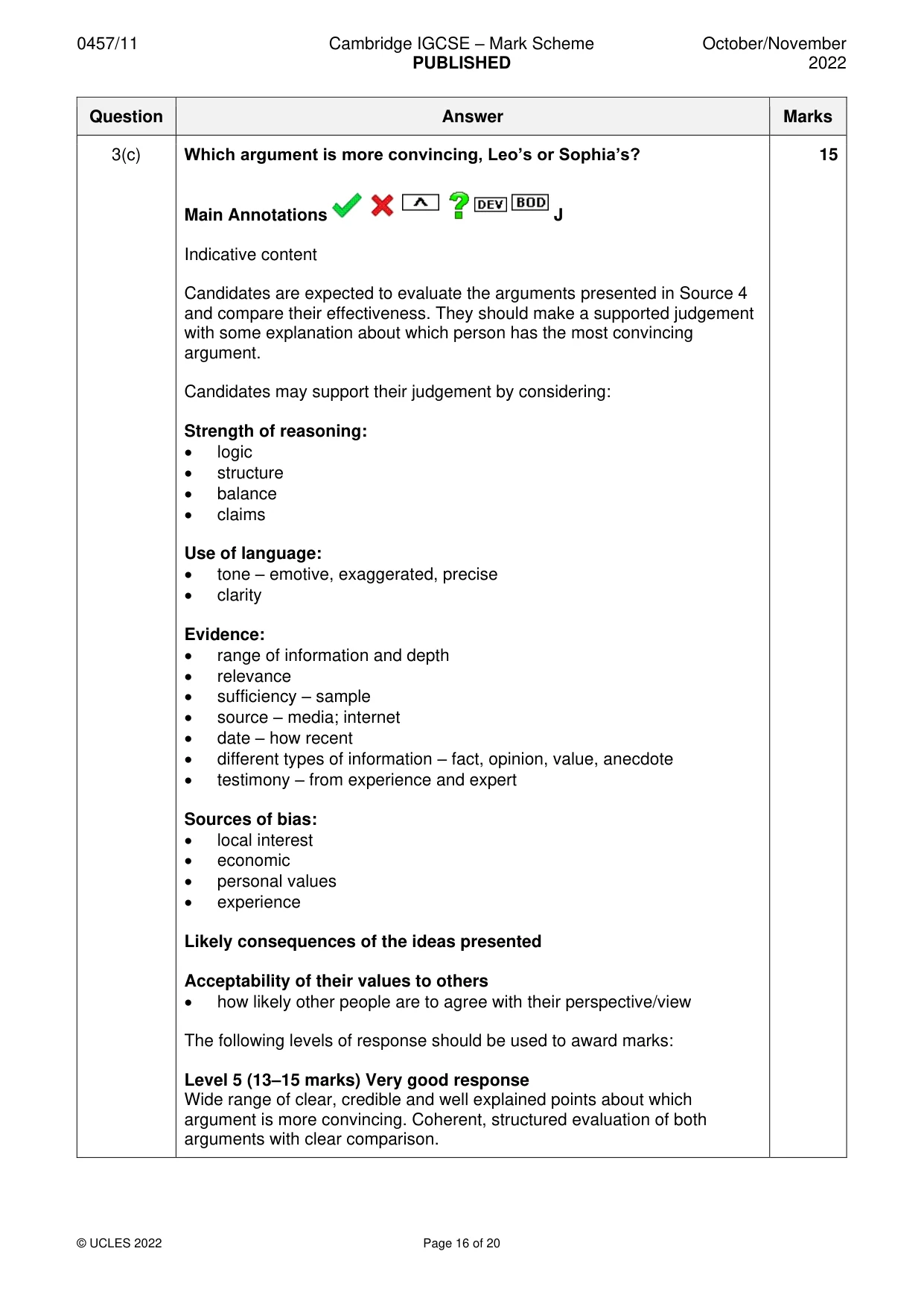 Mark scheme, page 16 of 20