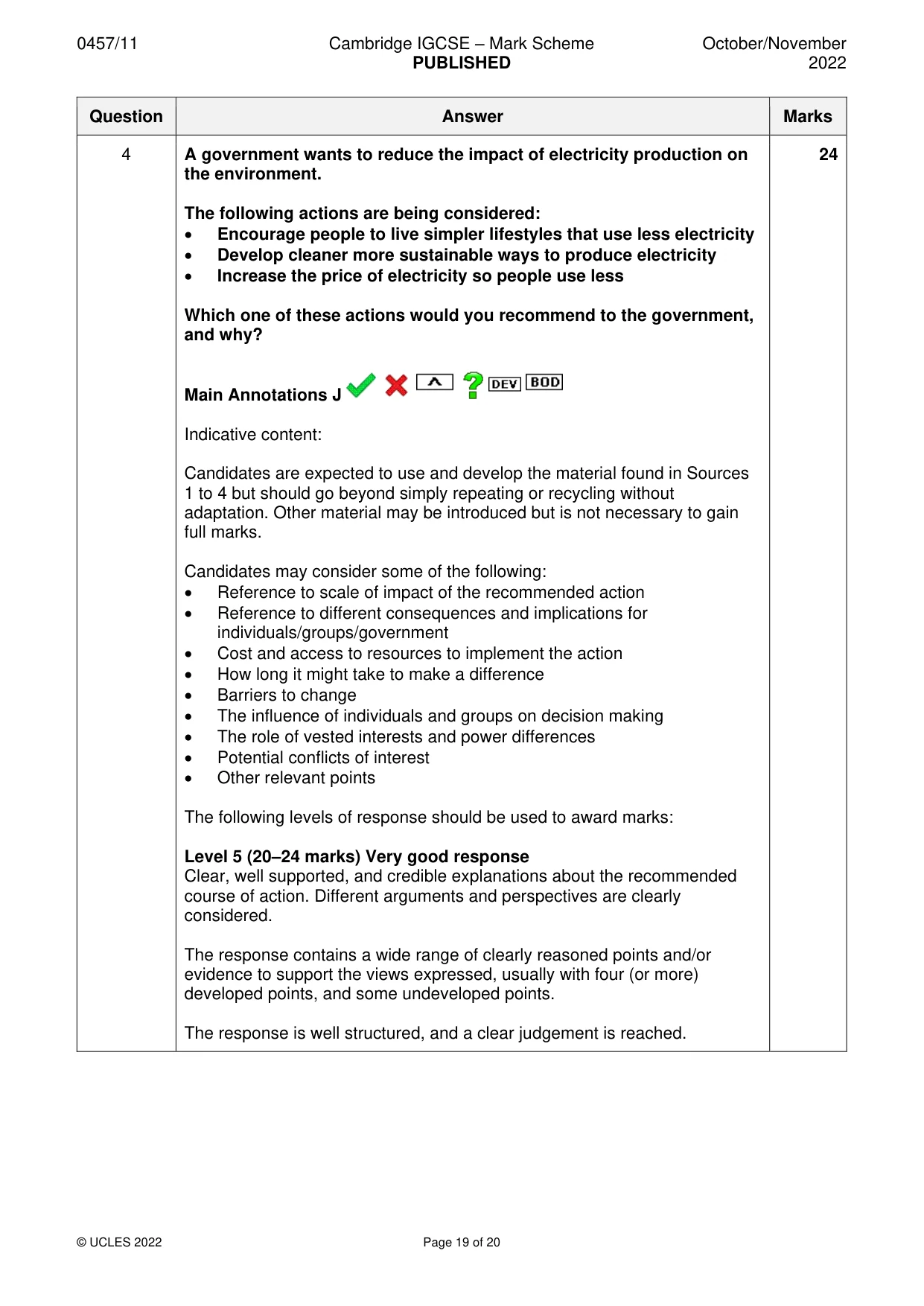 Mark scheme, page 19 of 20