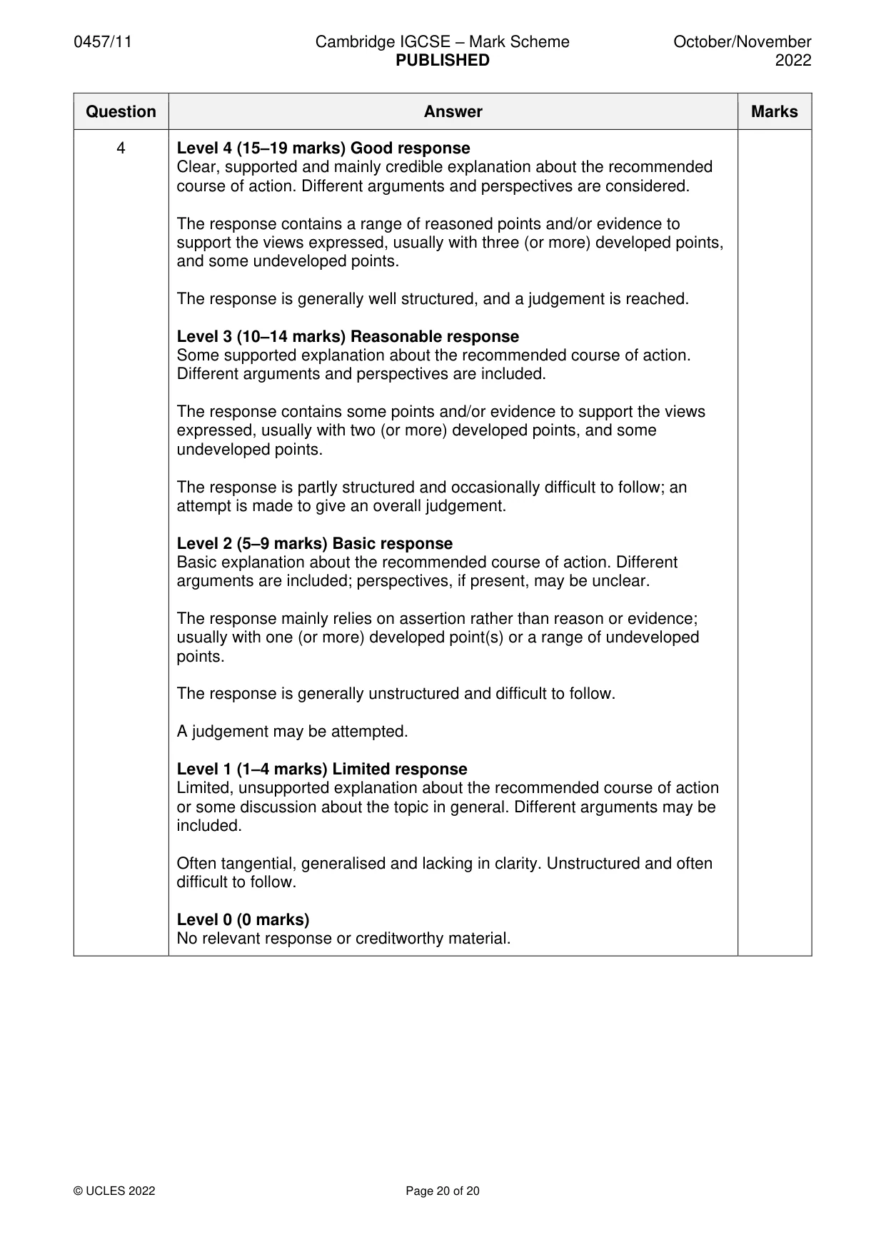 Mark scheme, page 20 of 20