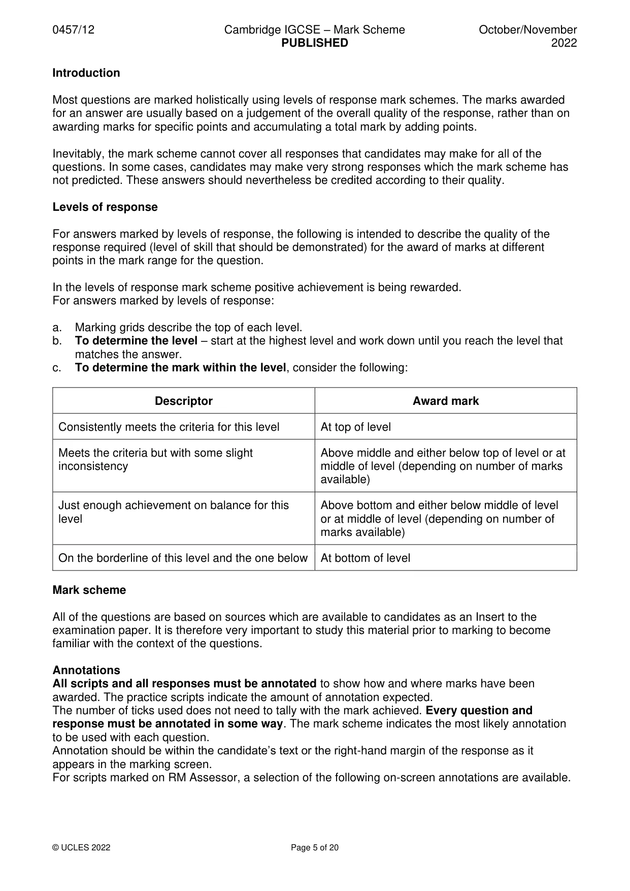 Mark scheme, page 5 of 20