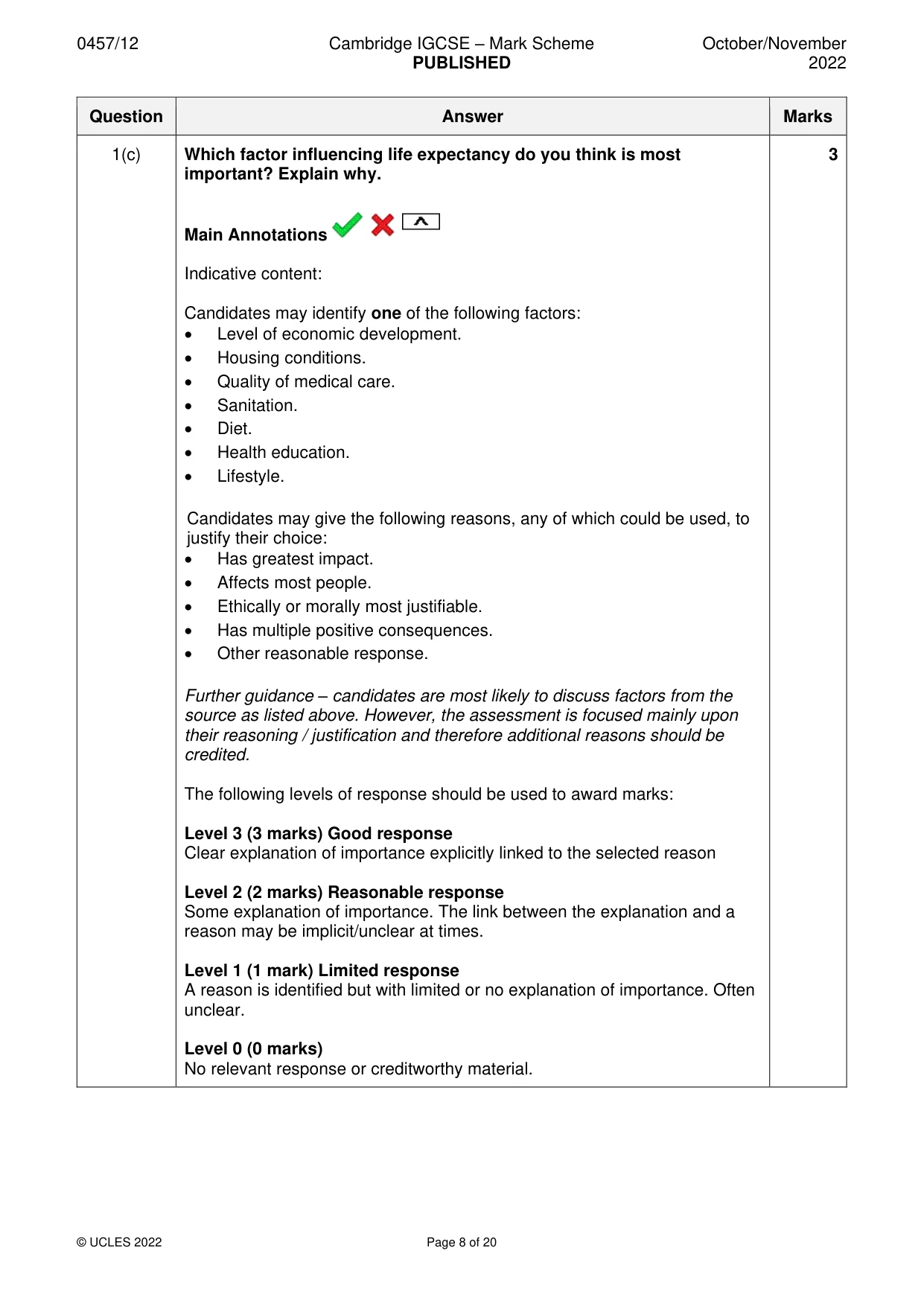 Mark scheme, page 8 of 20