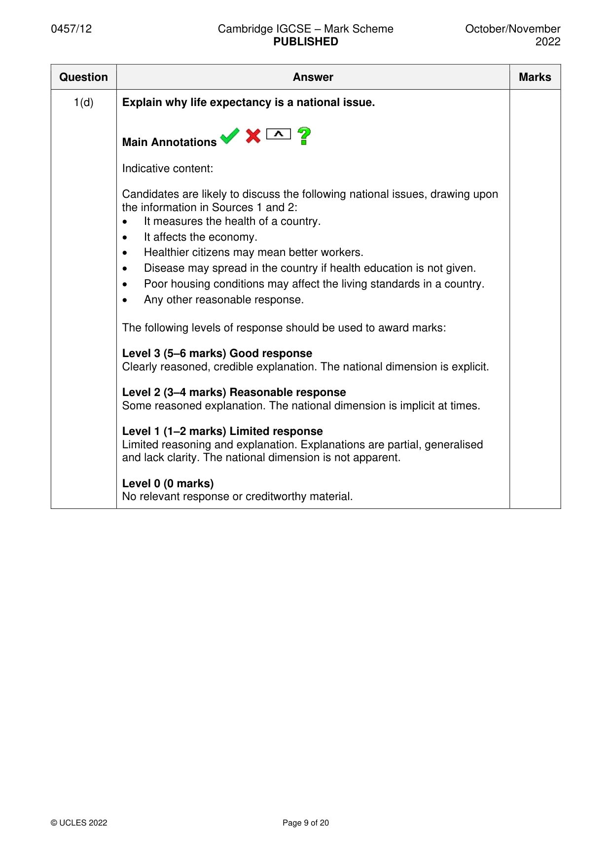 Mark scheme, page 9 of 20