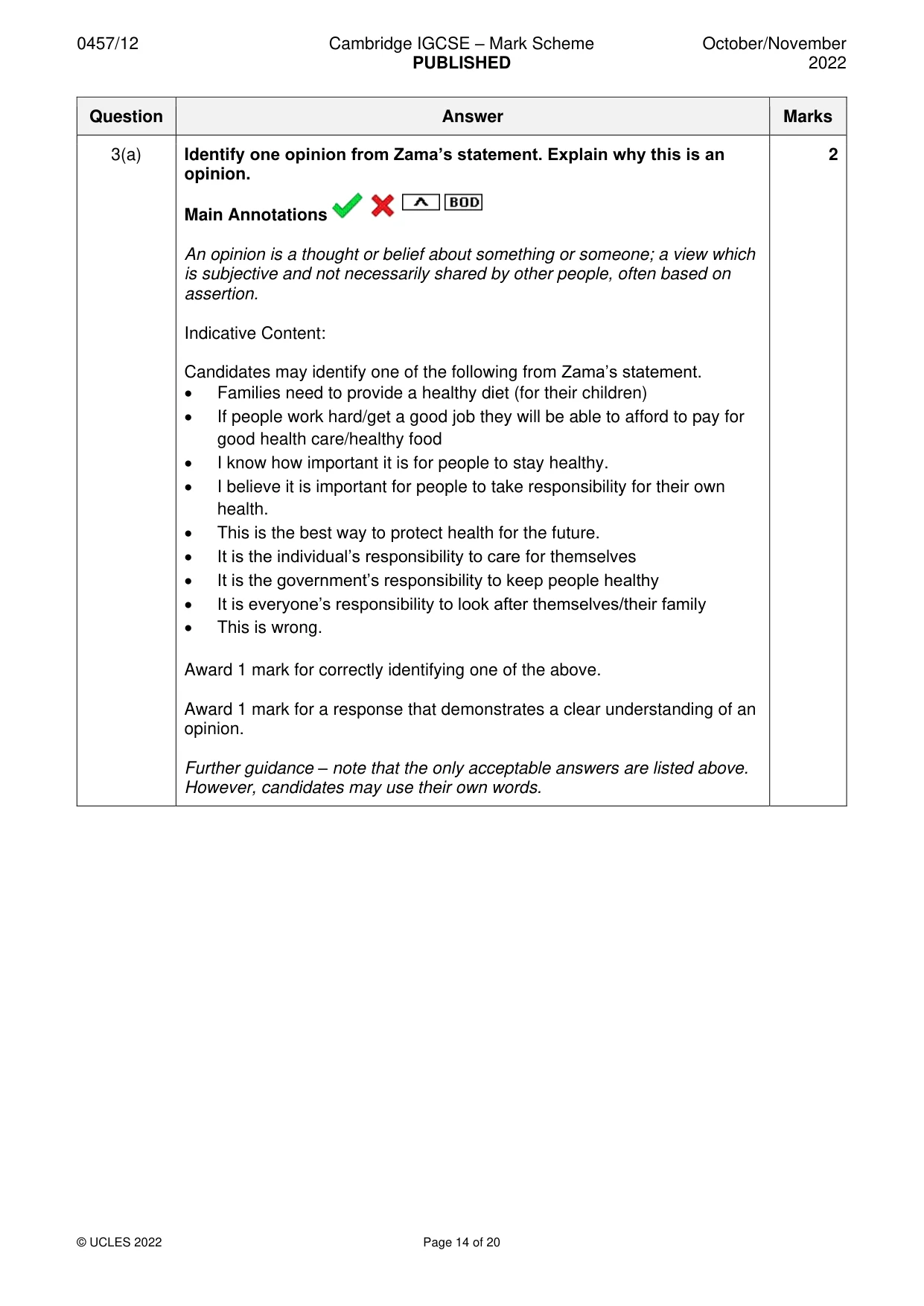 Mark scheme, page 14 of 20