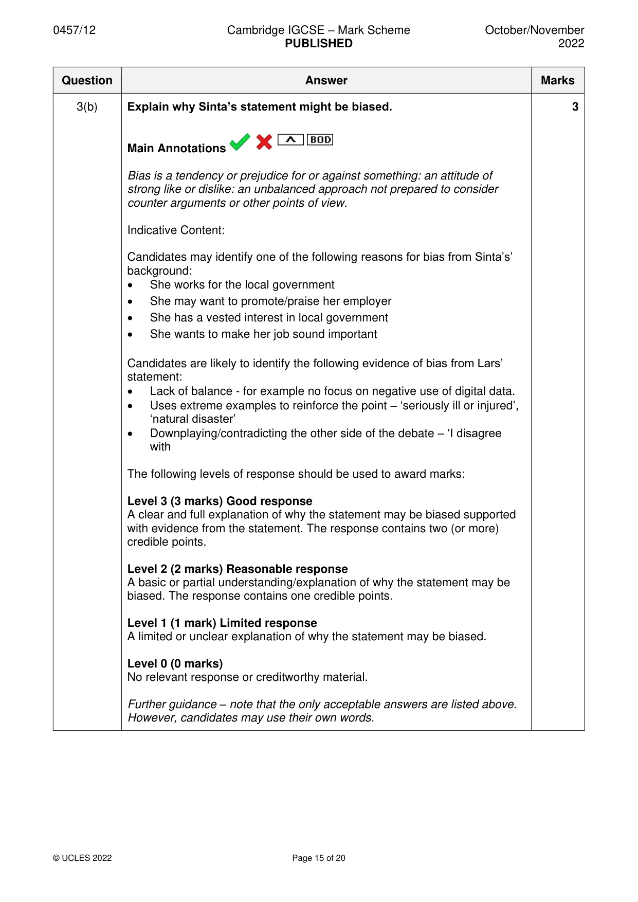 Mark scheme, page 15 of 20