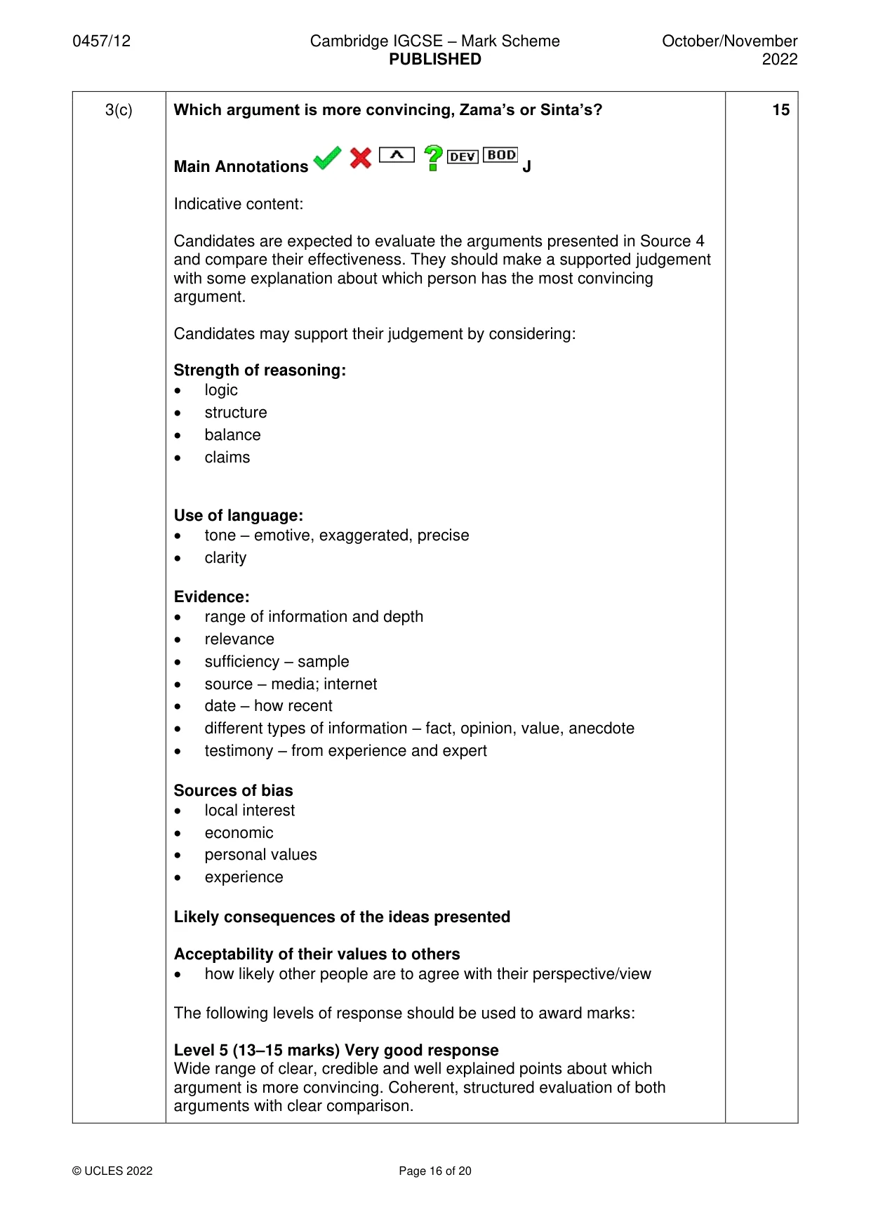 Mark scheme, page 16 of 20