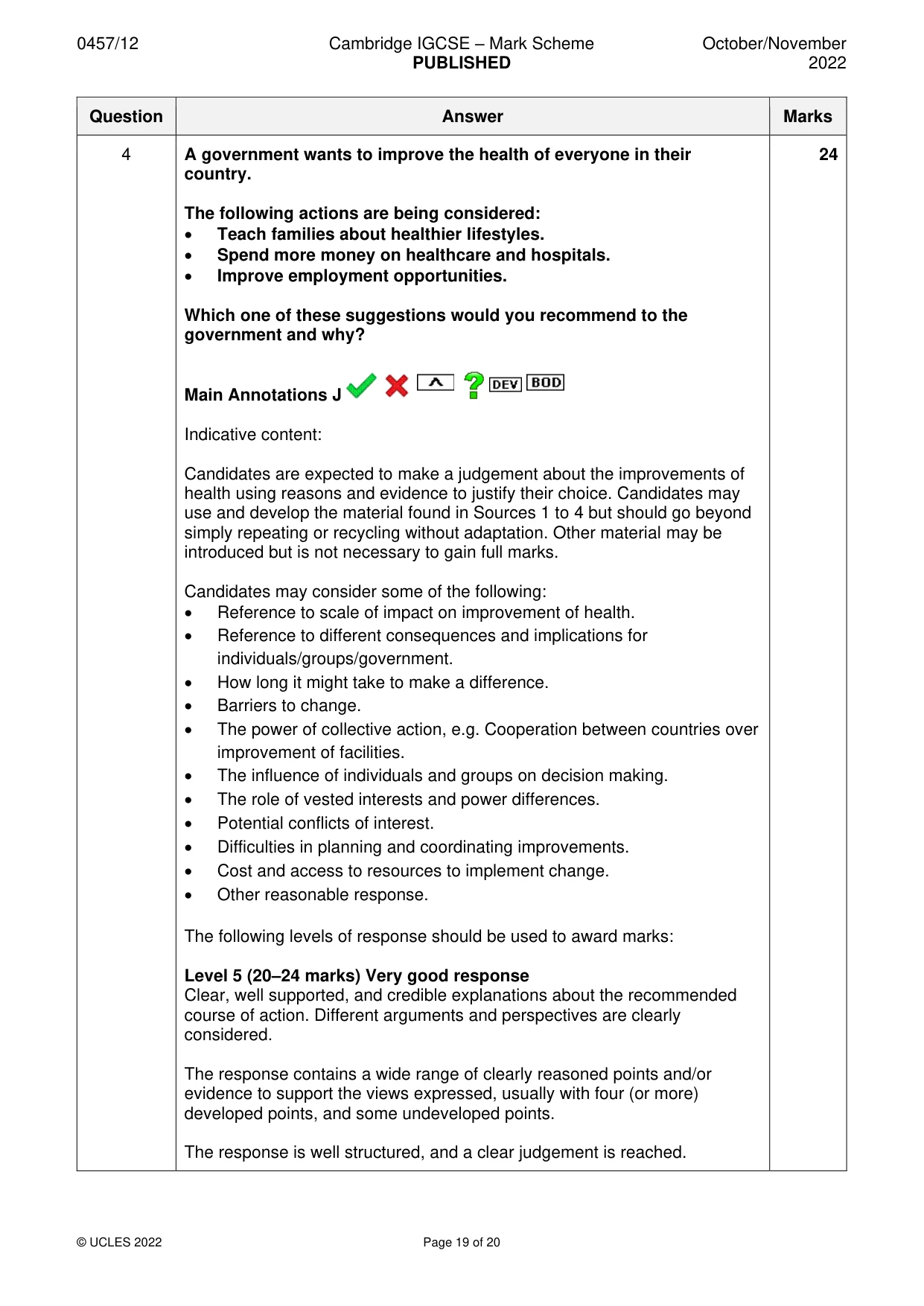 Mark scheme, page 19 of 20