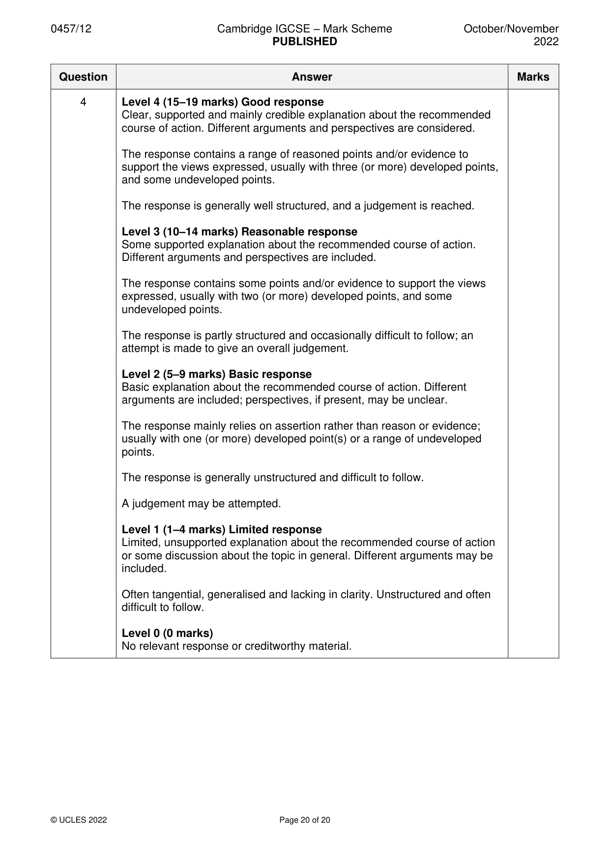 Mark scheme, page 20 of 20
