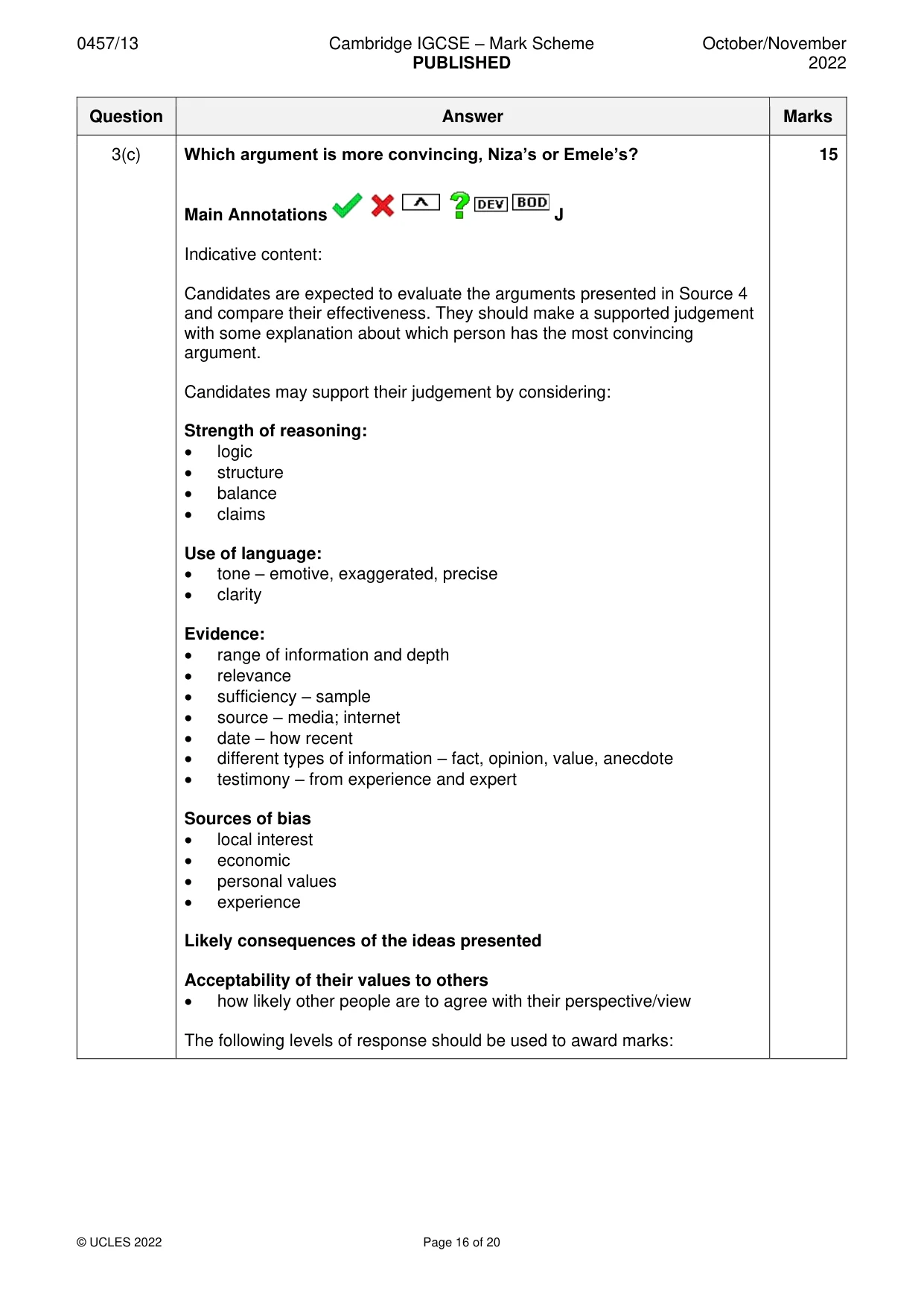 Mark scheme, page 16 of 20
