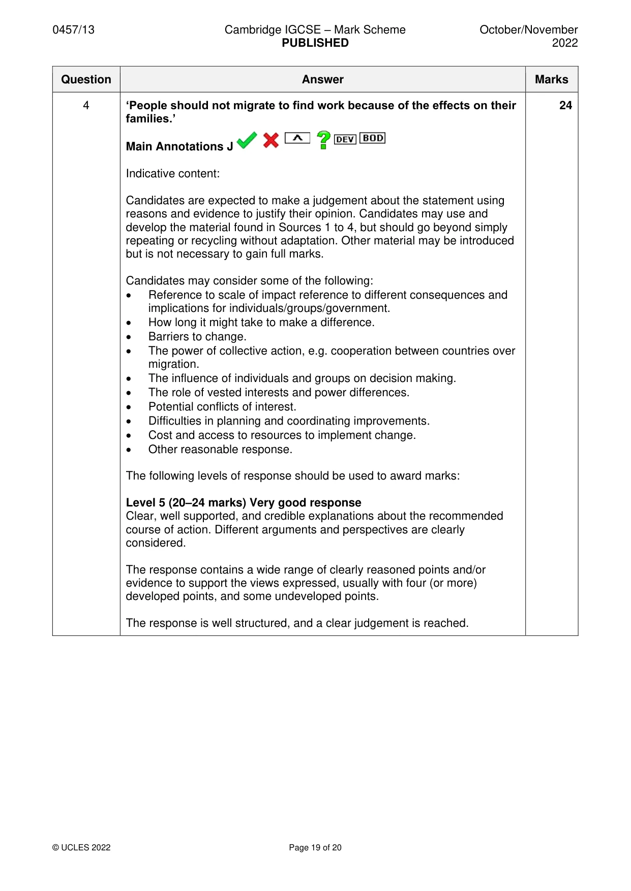 Mark scheme, page 19 of 20
