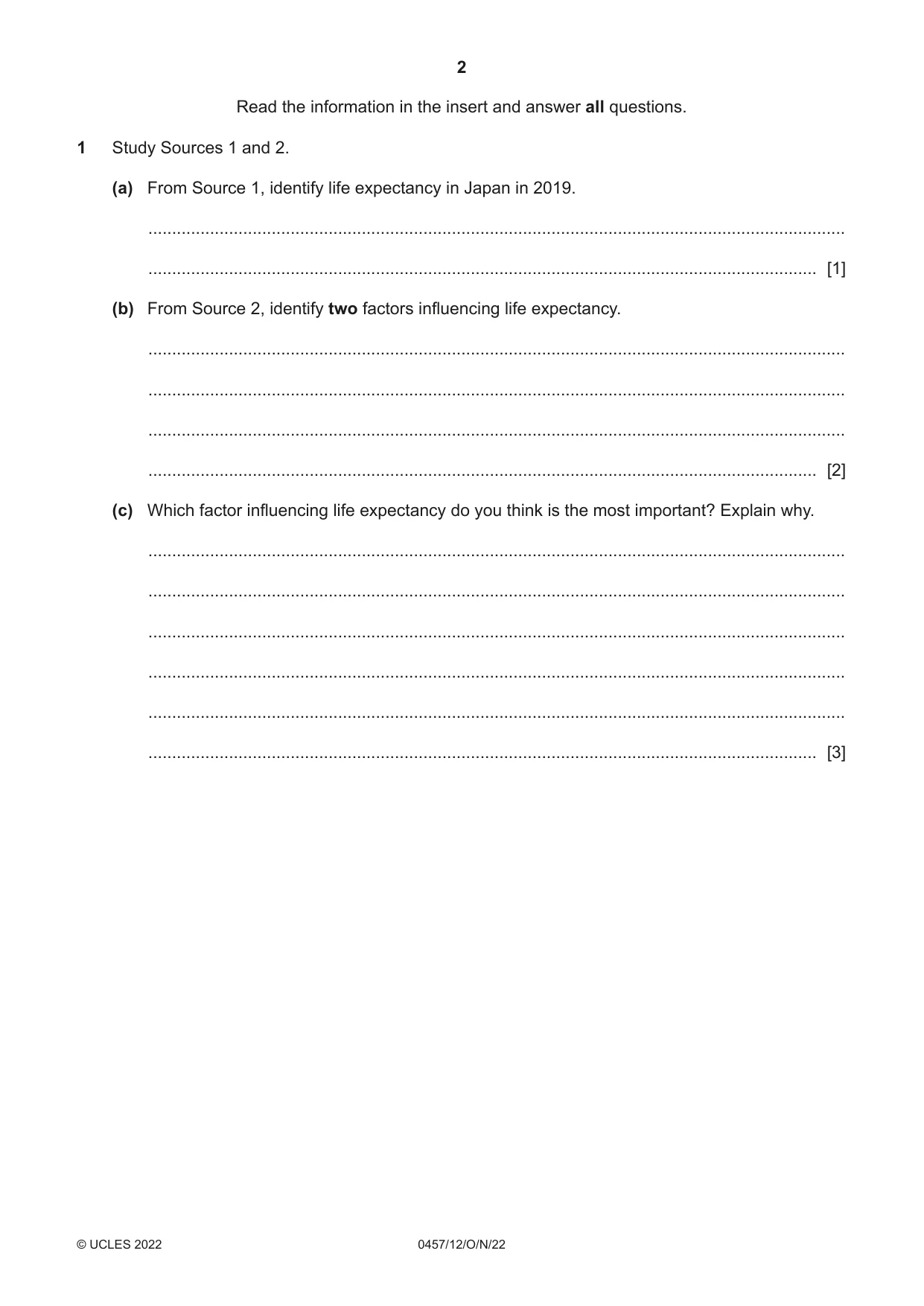 Cambridge IGCSE Global Perspectives 0457 2022 Oct/Nov Paper 1 · Variant 2 question paper, page 2 of 12