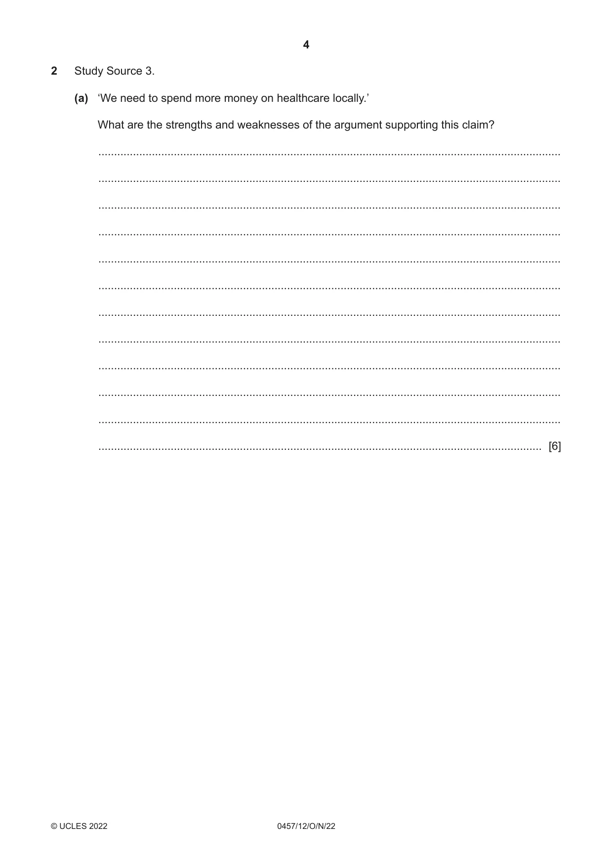 Cambridge IGCSE Global Perspectives 0457 2022 Oct/Nov Paper 1 · Variant 2 question paper, page 4 of 12