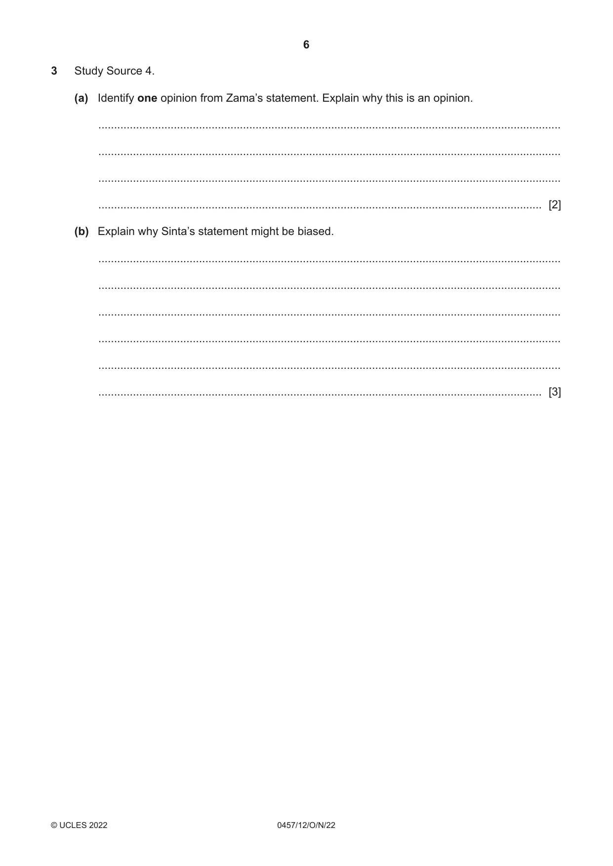 Cambridge IGCSE Global Perspectives 0457 2022 Oct/Nov Paper 1 · Variant 2 question paper, page 6 of 12