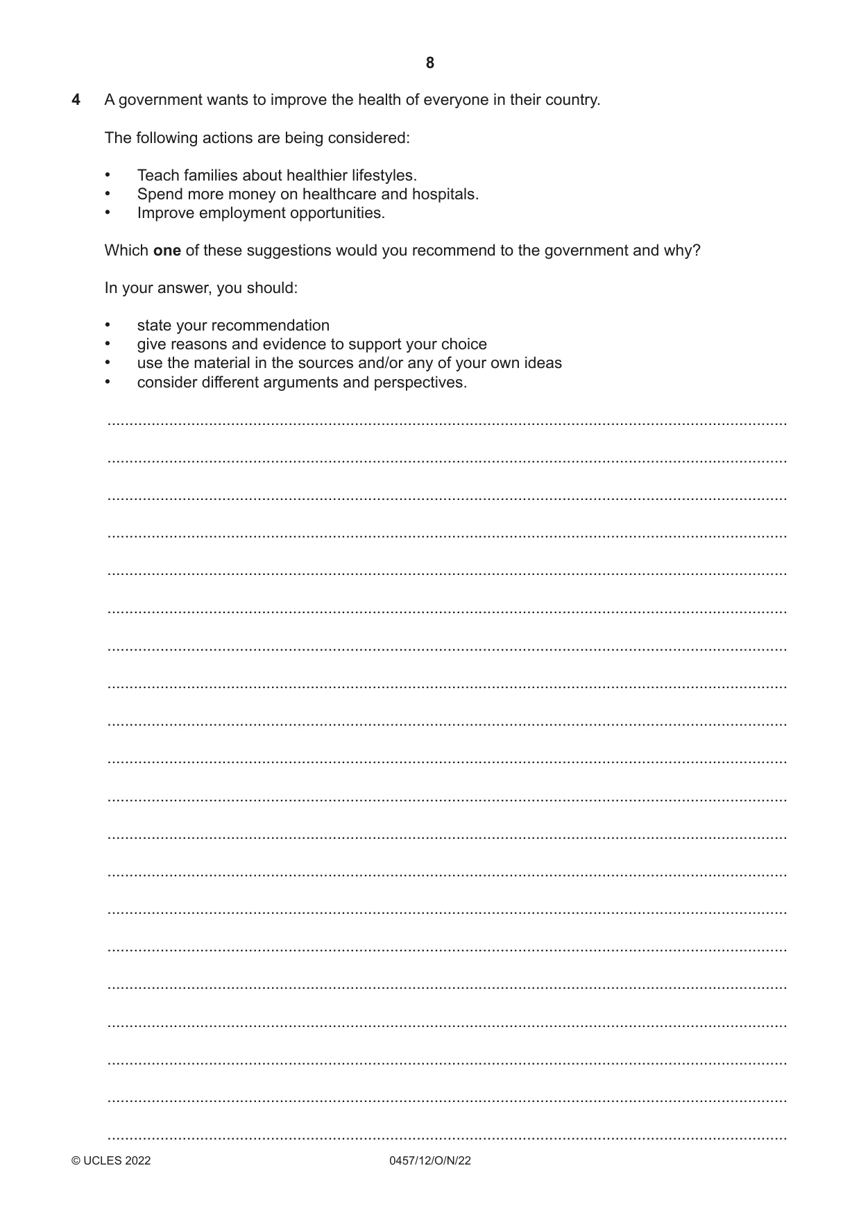 Cambridge IGCSE Global Perspectives 0457 2022 Oct/Nov Paper 1 · Variant 2 question paper, page 8 of 12