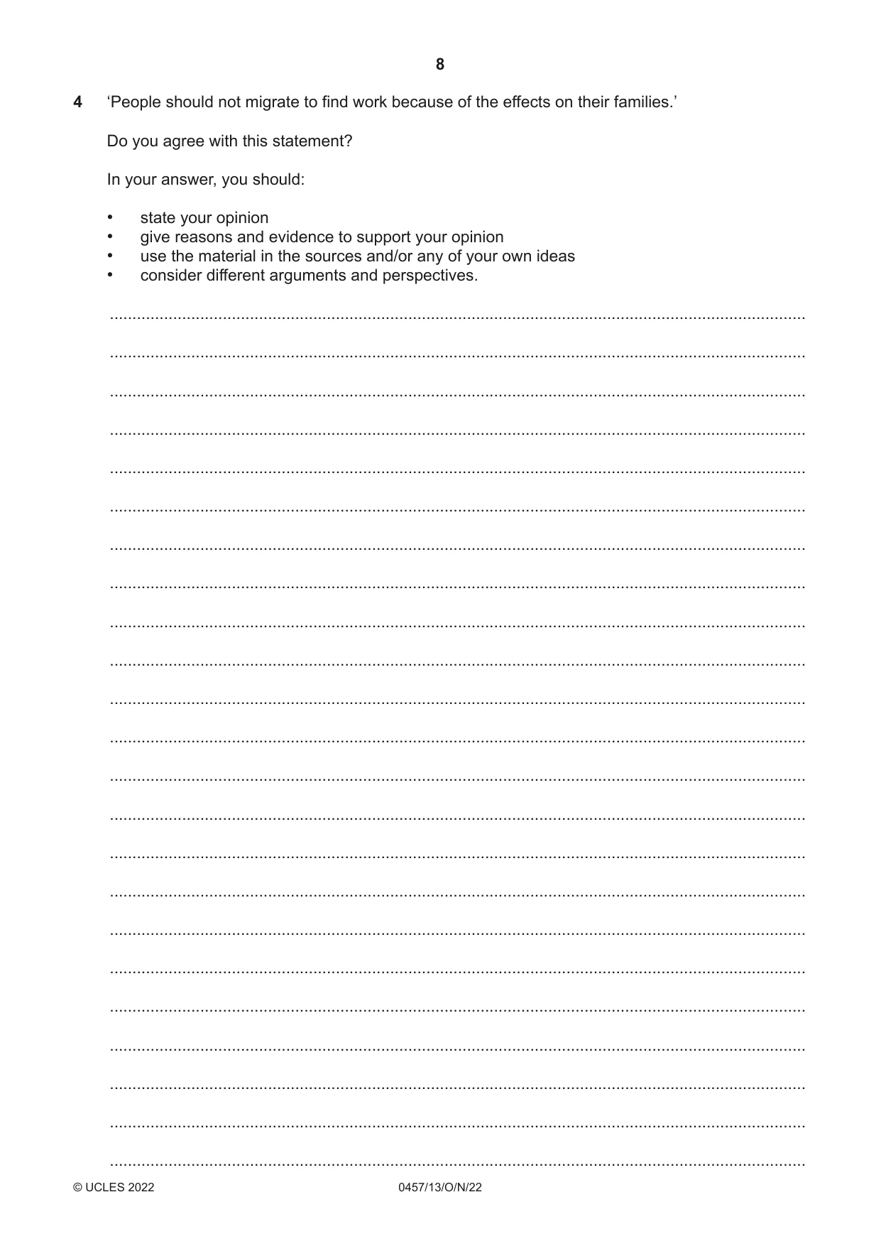 Cambridge IGCSE Global Perspectives 0457 2022 Oct/Nov Paper 1 · Variant 3 question paper, page 8 of 12