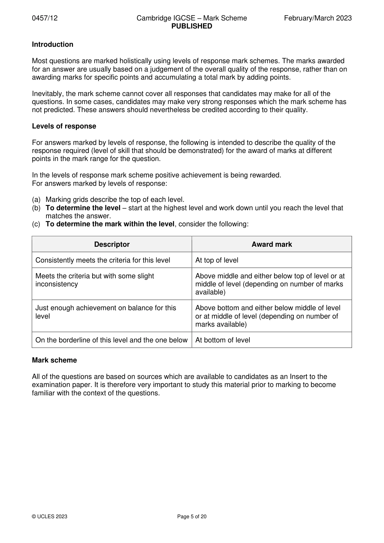 Mark scheme, page 5 of 20
