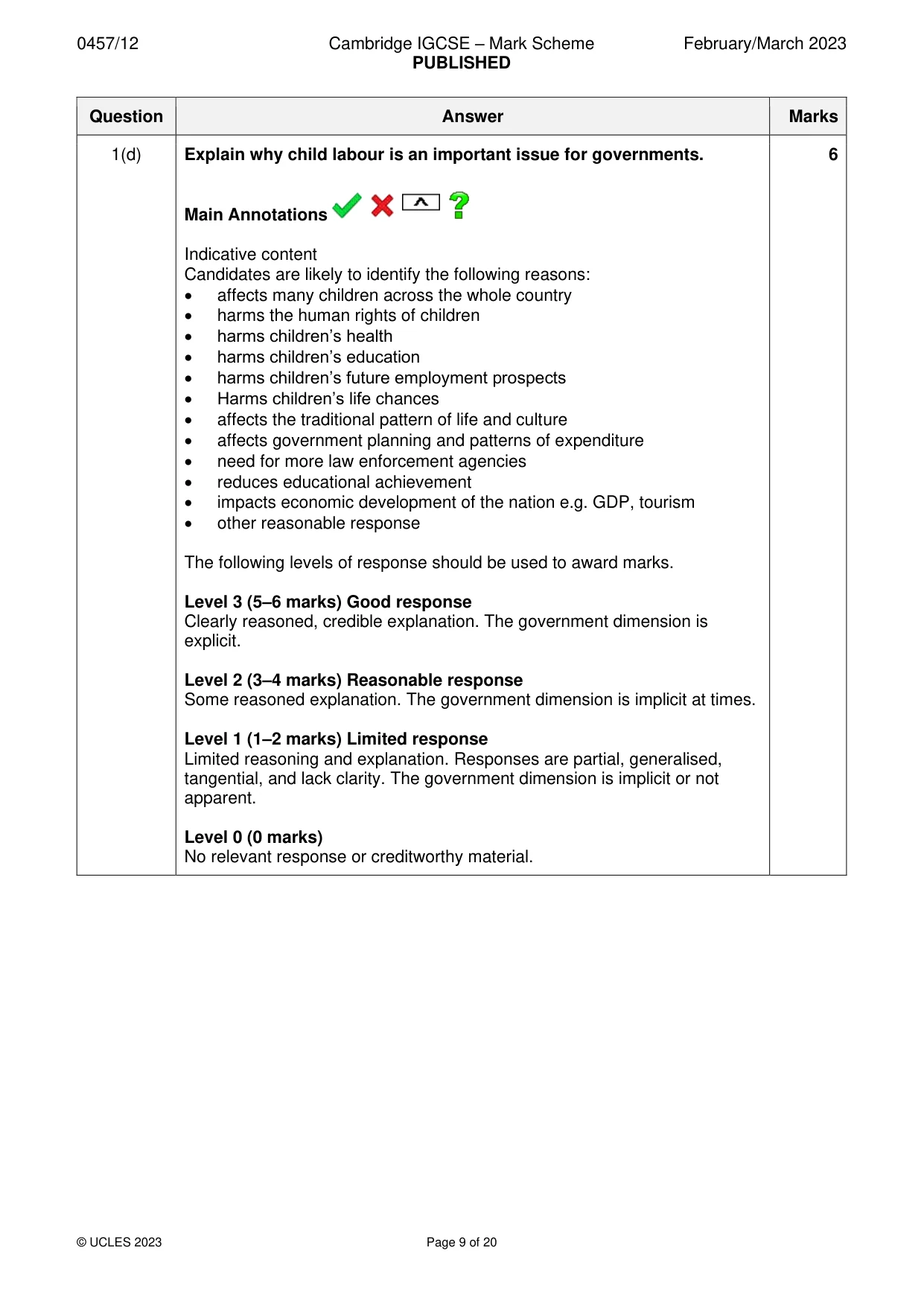 Mark scheme, page 9 of 20