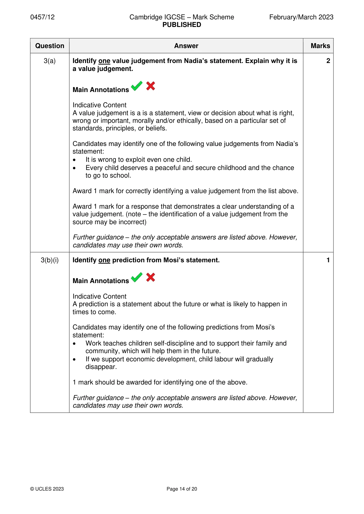 Mark scheme, page 14 of 20