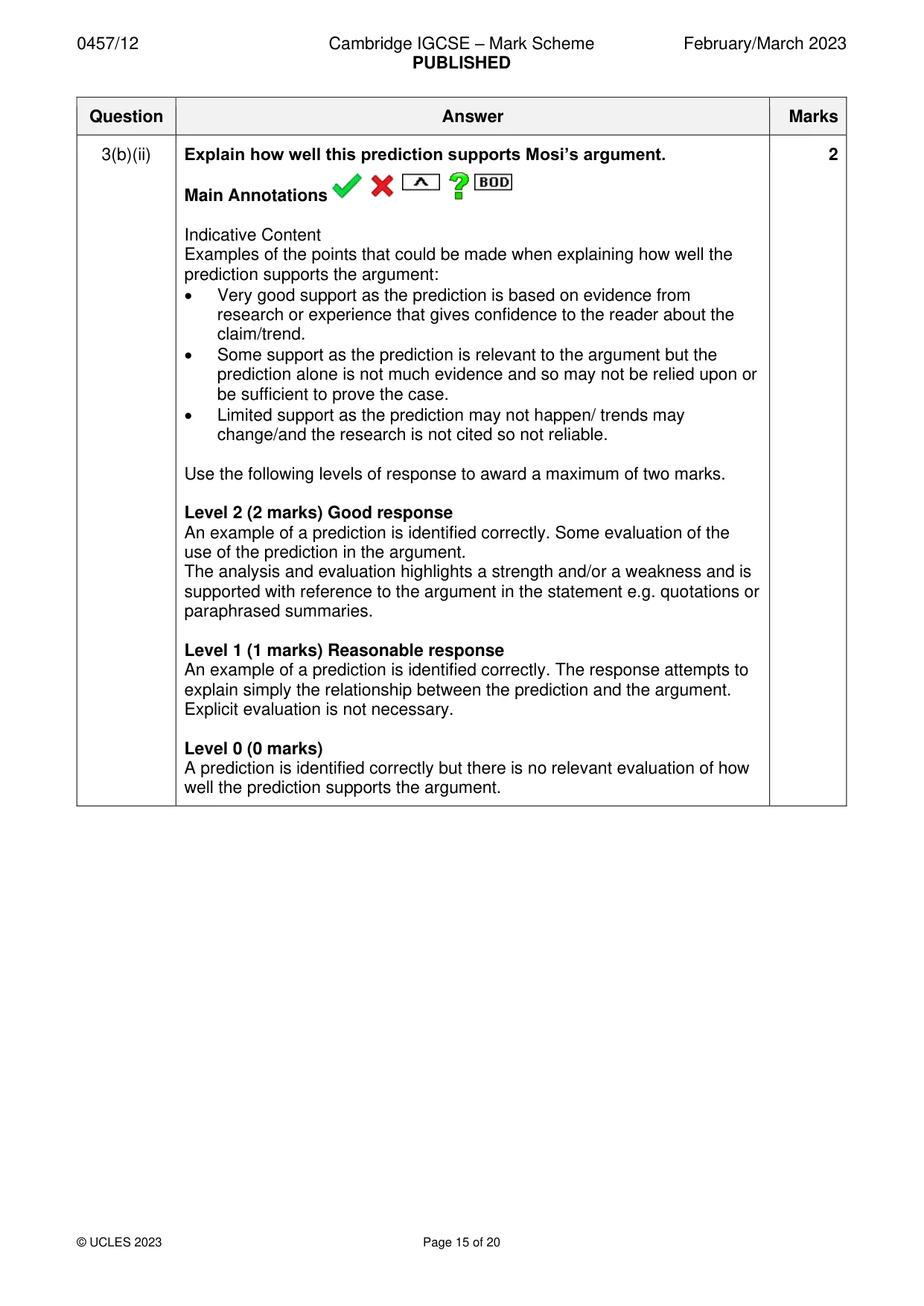 Mark scheme, page 15 of 20