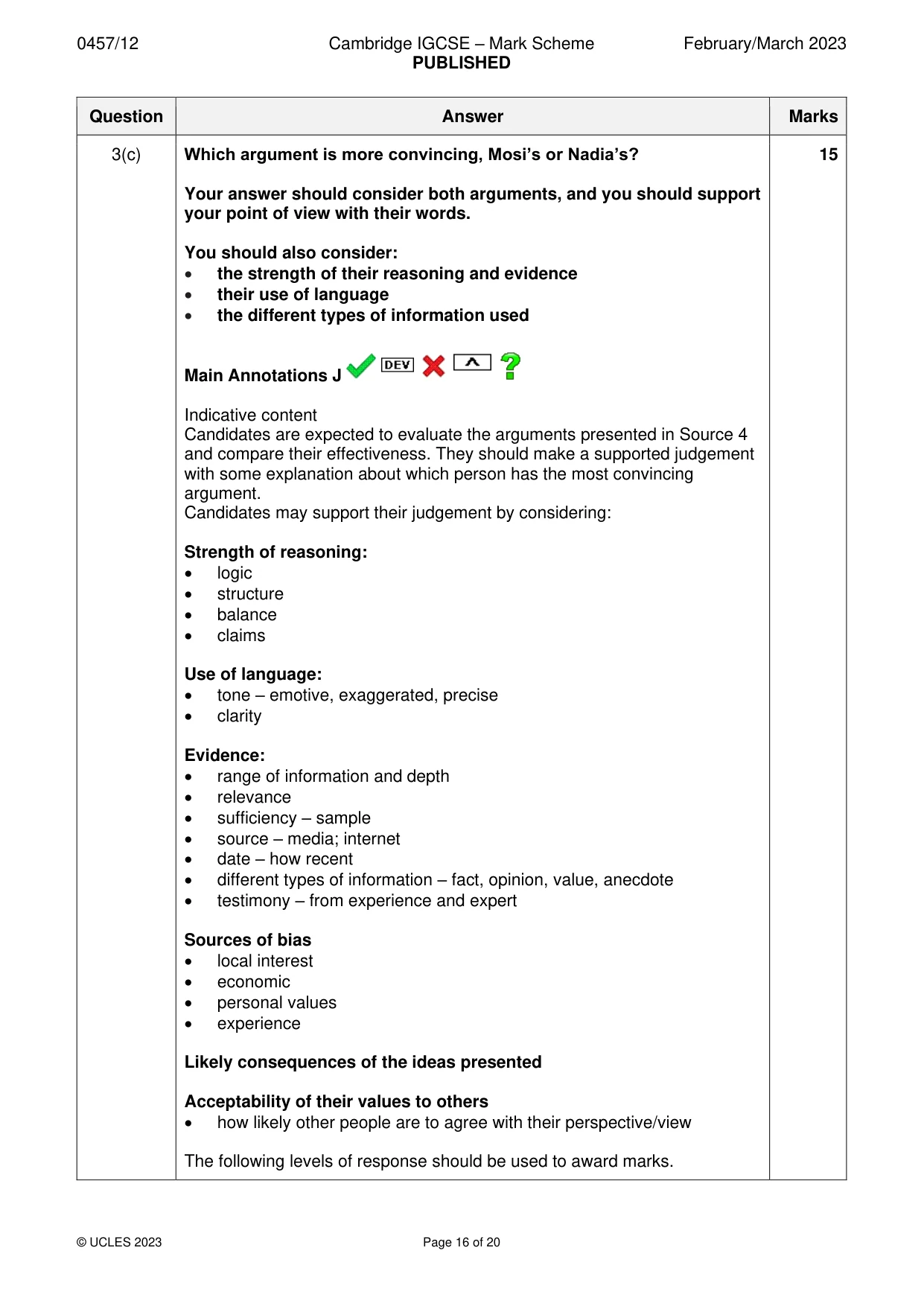 Mark scheme, page 16 of 20