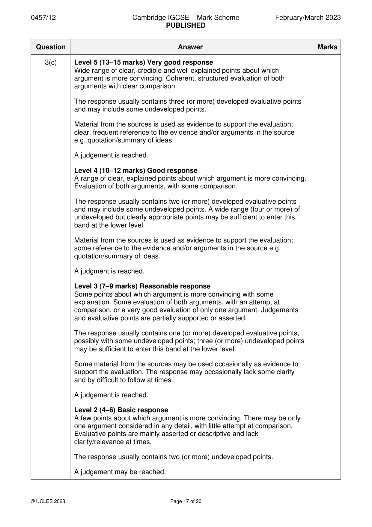 Mark scheme, page 17 of 20