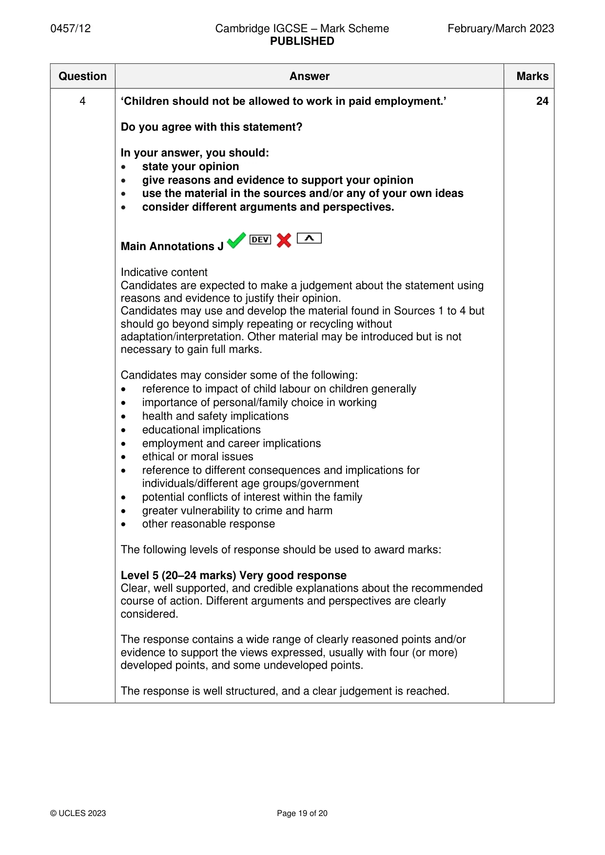 Mark scheme, page 19 of 20