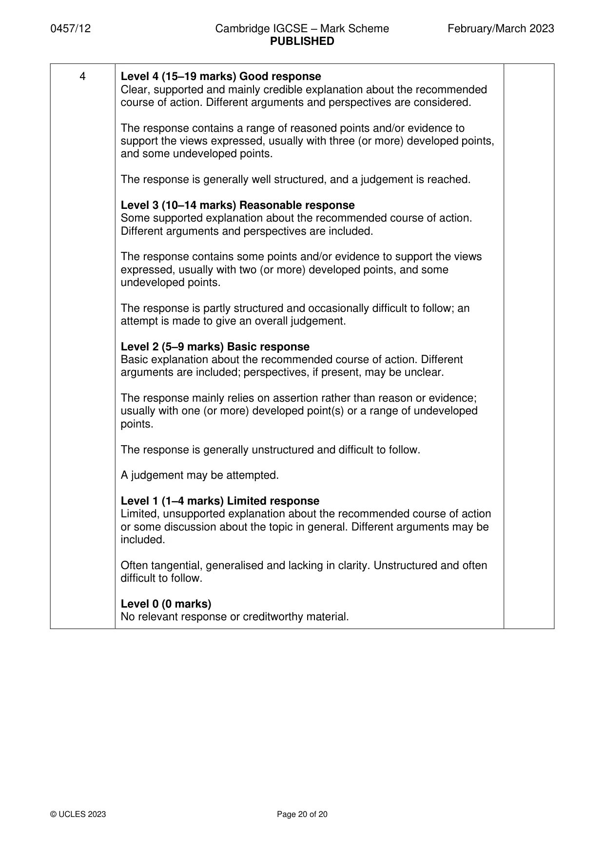 Mark scheme, page 20 of 20