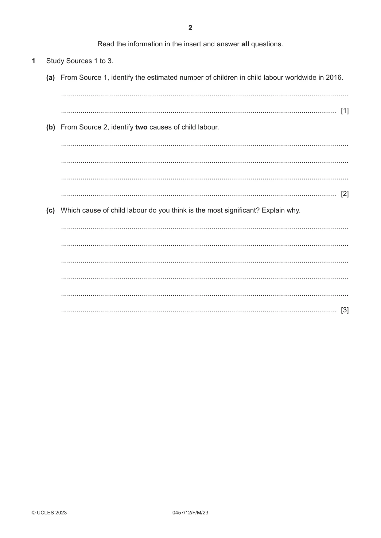 Cambridge IGCSE Global Perspectives 0457 2023 Feb/March Paper 1 · Variant 2 question paper, page 2 of 12