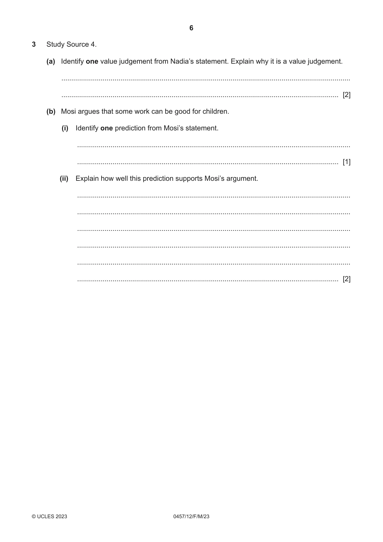 Cambridge IGCSE Global Perspectives 0457 2023 Feb/March Paper 1 · Variant 2 question paper, page 6 of 12