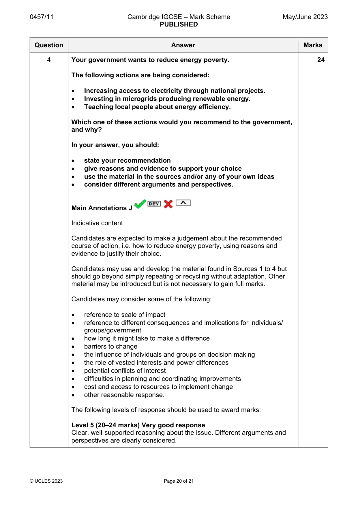 Mark scheme, page 20 of 21