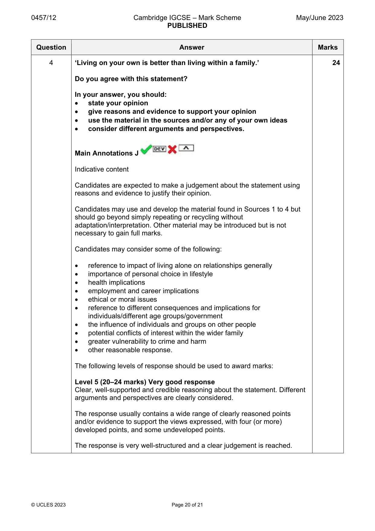 Mark scheme, page 20 of 21