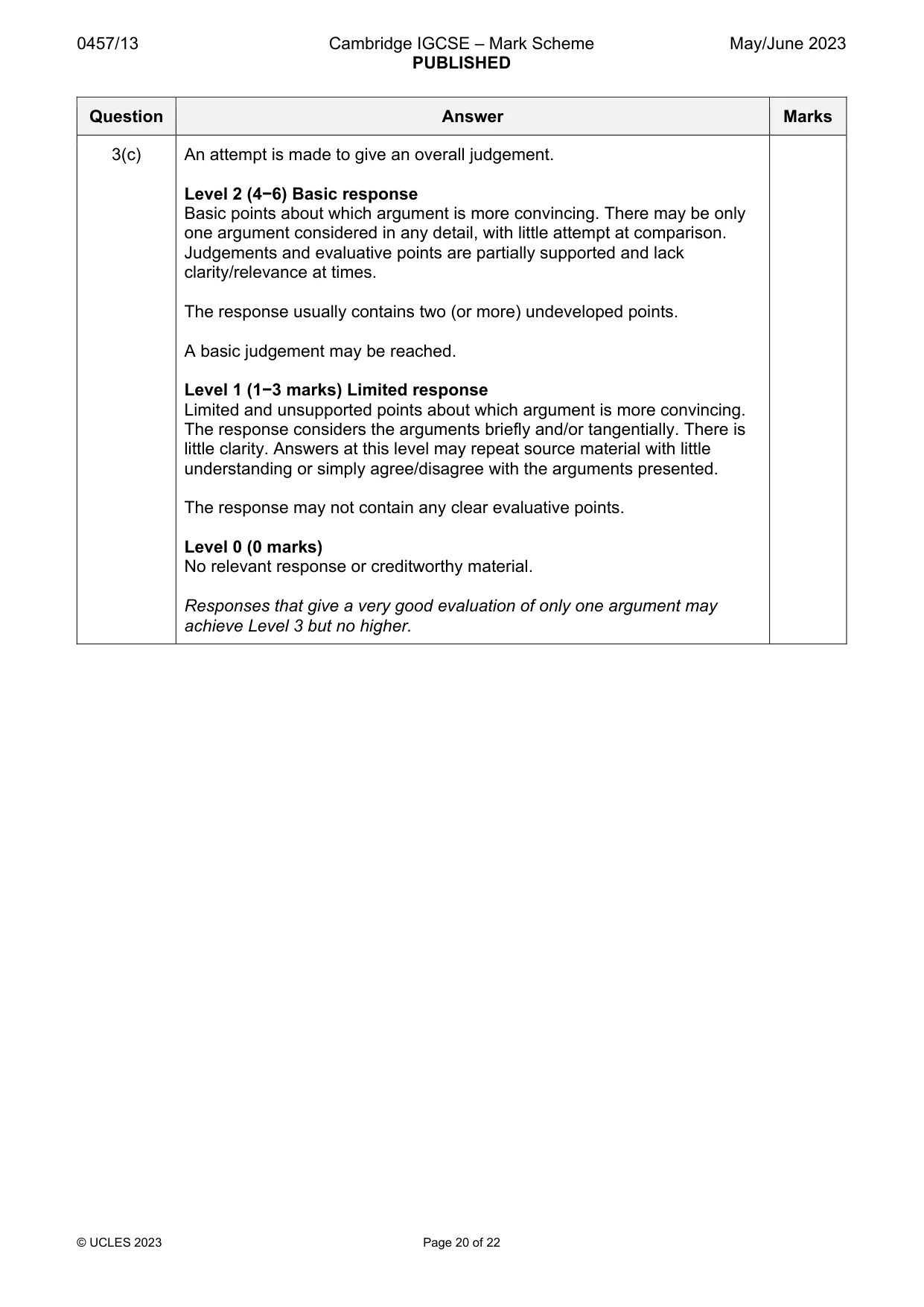 Mark scheme, page 20 of 22
