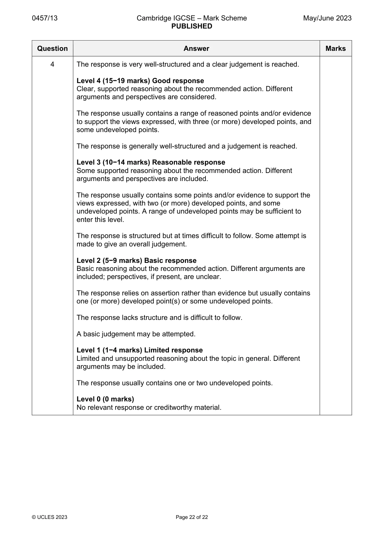 Mark scheme, page 22 of 22