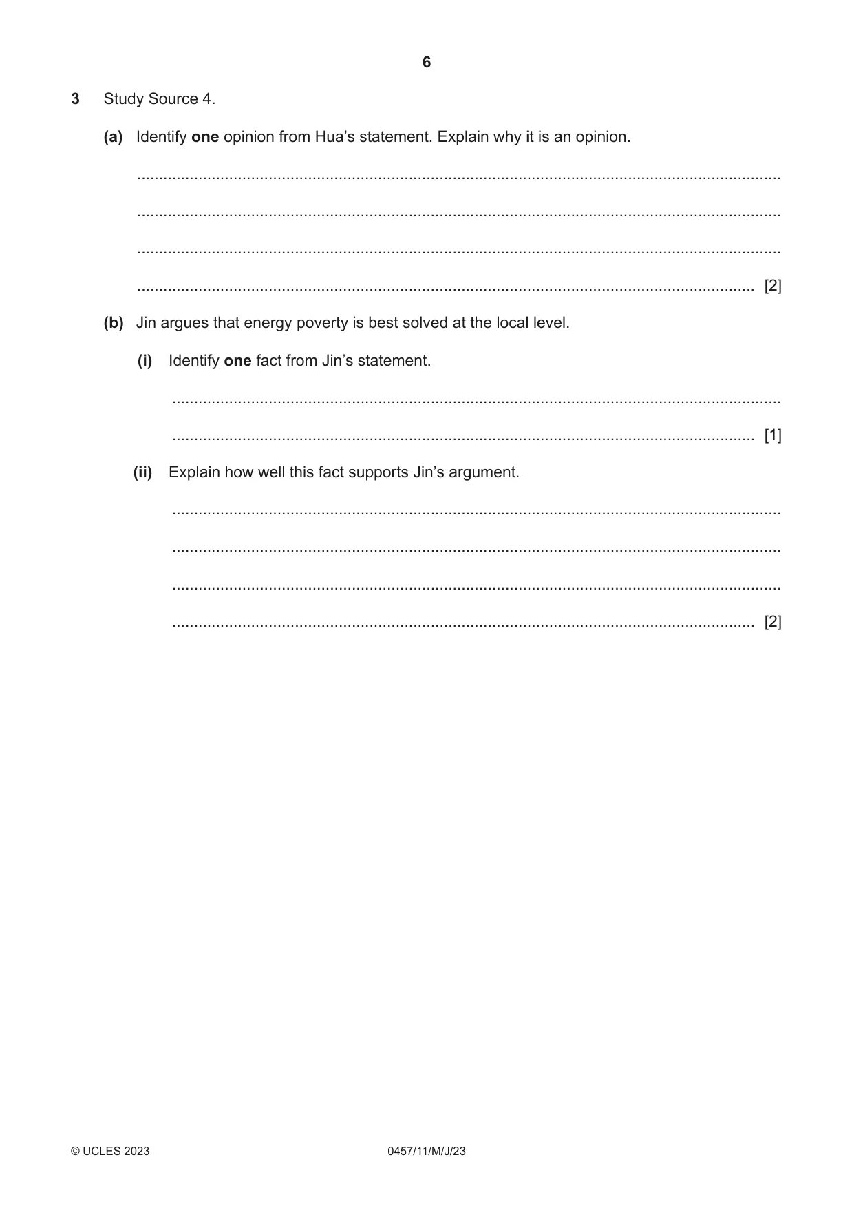 Cambridge IGCSE Global Perspectives 0457 2023 May/June Paper 1 · Variant 1 question paper, page 6 of 12